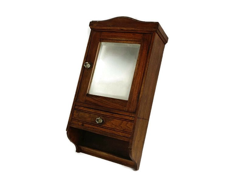 Apothecary Medicine  Bathroom Kitchen Cabinet Barn Farmhouse Style Carved Wood B