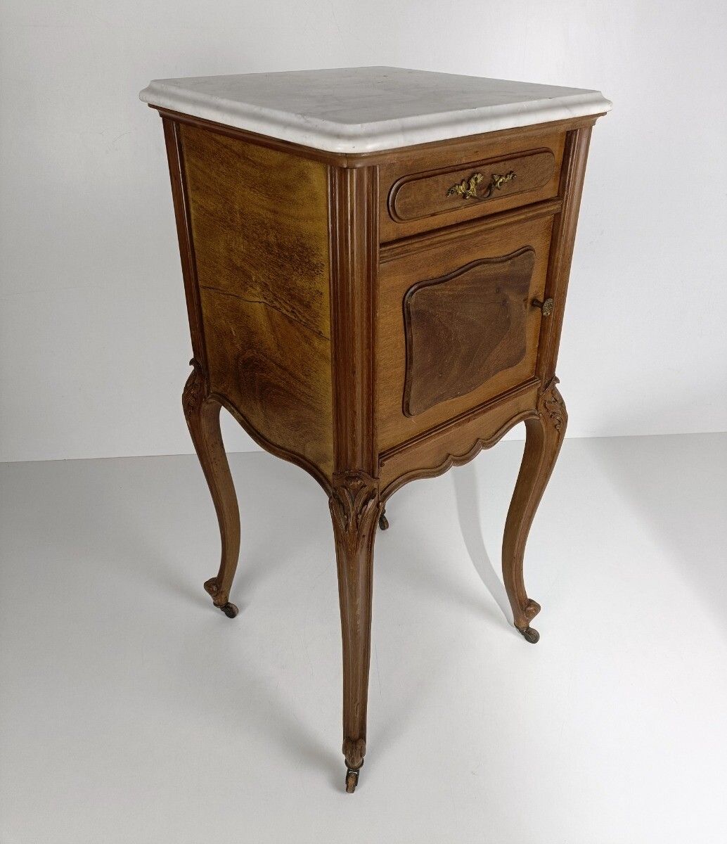 Antique Nightstand End Table Wood Porcelain On Wheels Louis XV Style Bedroom Cab photo for sale