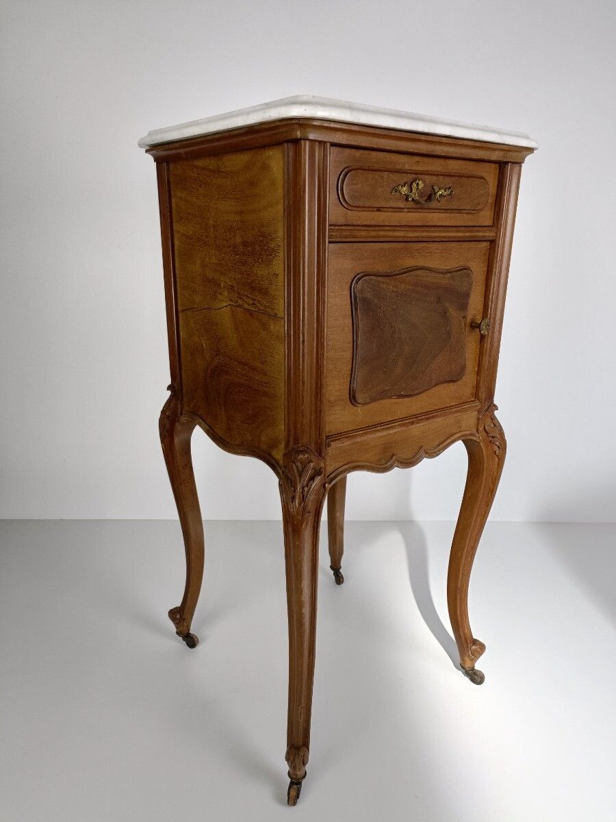 Antique Nightstand End Table Wood Porcelain On Wheels Louis XV Style Bedroom Cab photo vintage