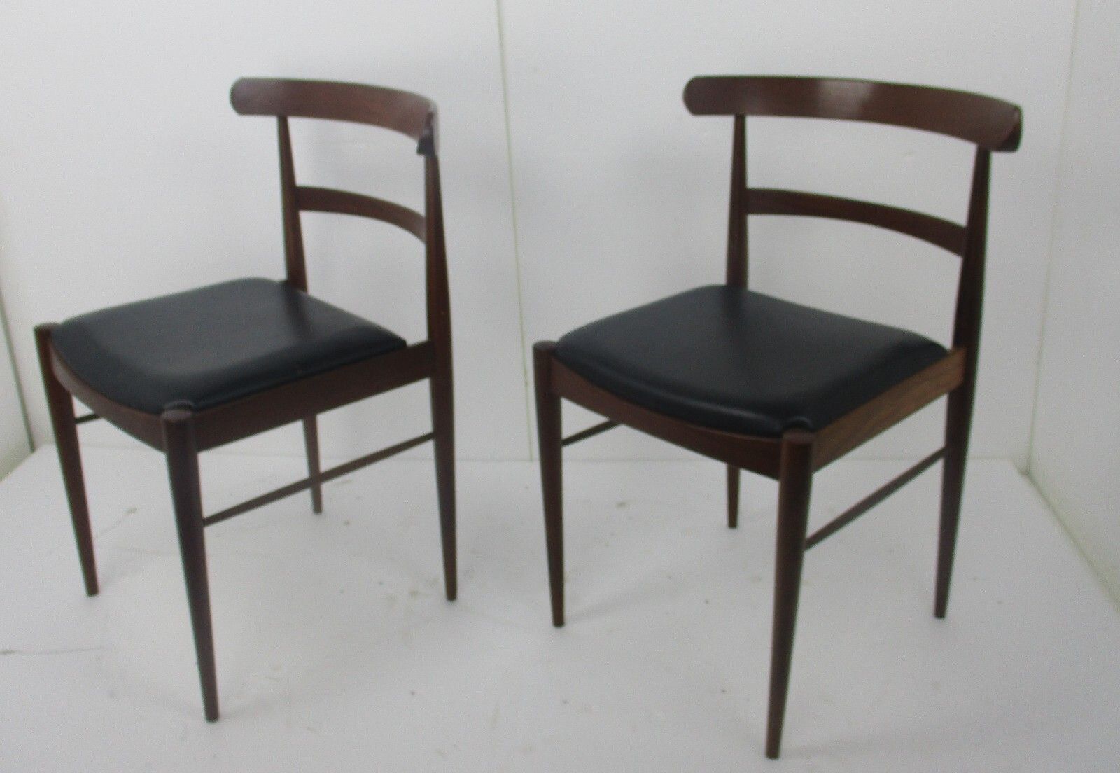 Two Vintage Dining Chairs Scandinavian Modernist Style Teak Faux Leather French photo vintage