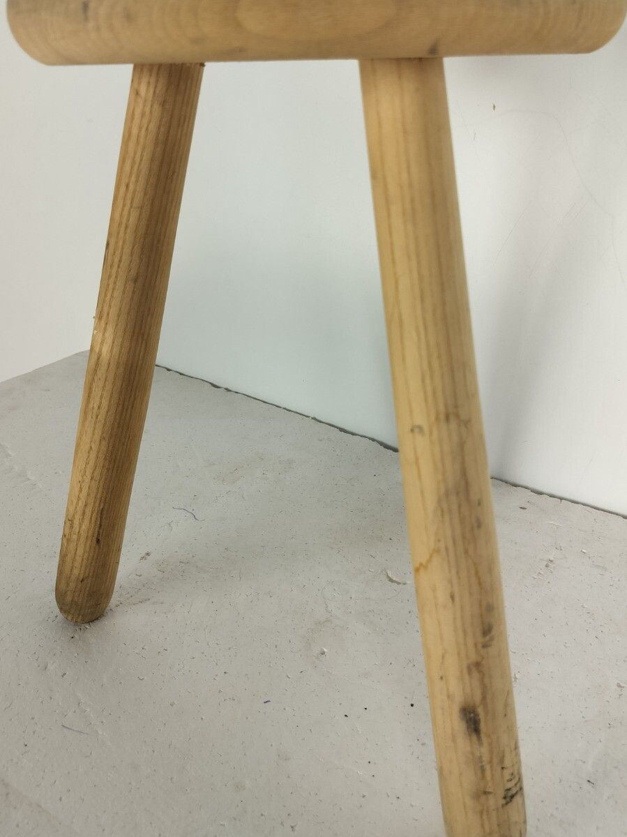 Milking Stool Pedestal Plant Stand Side Table Sandblasted Carved Wood Farmhouse photo buy