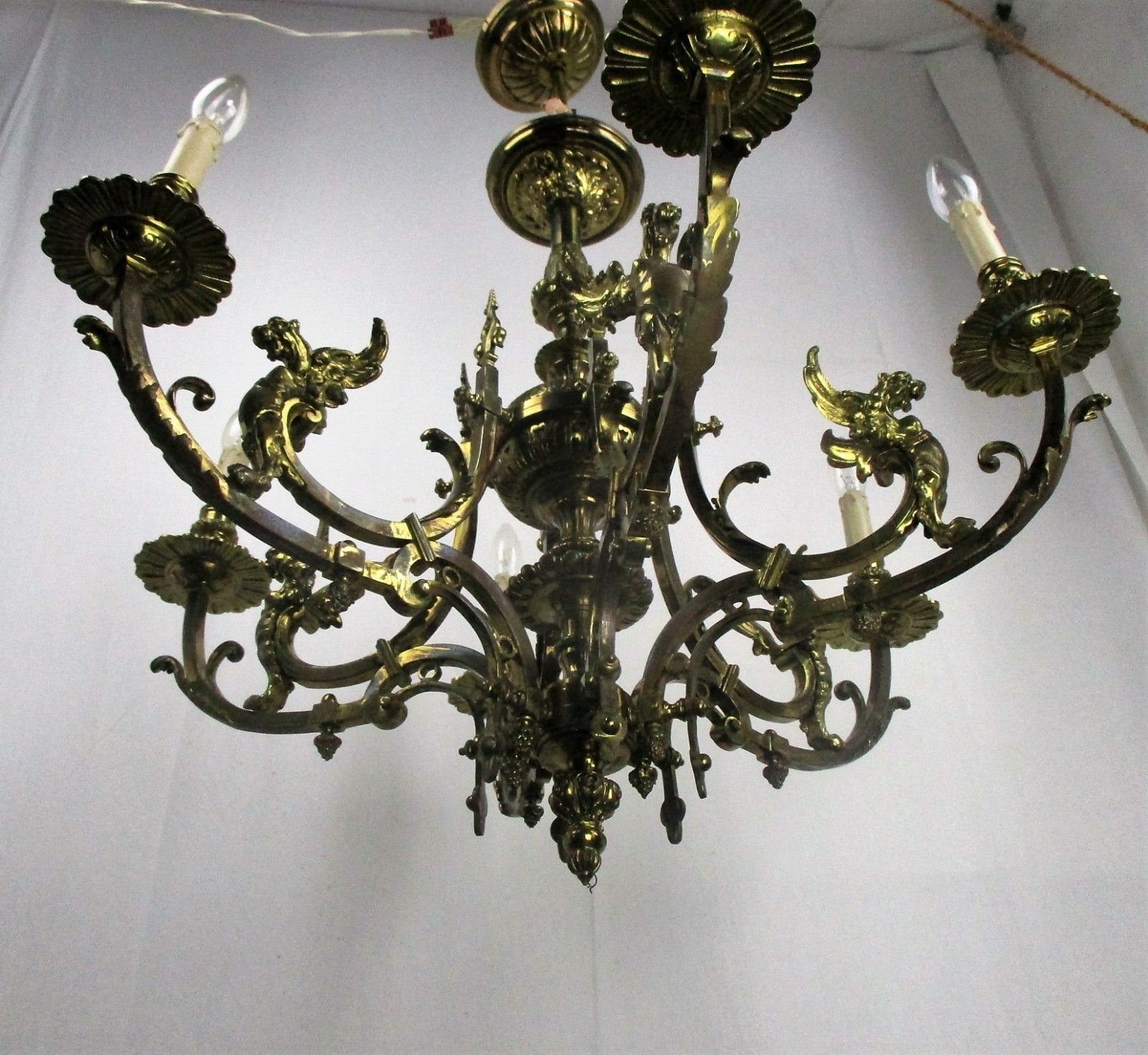 18 19th Century Impressive Gothic Bronze Castle Empire Chandelier  Dragons Htf photo for sale