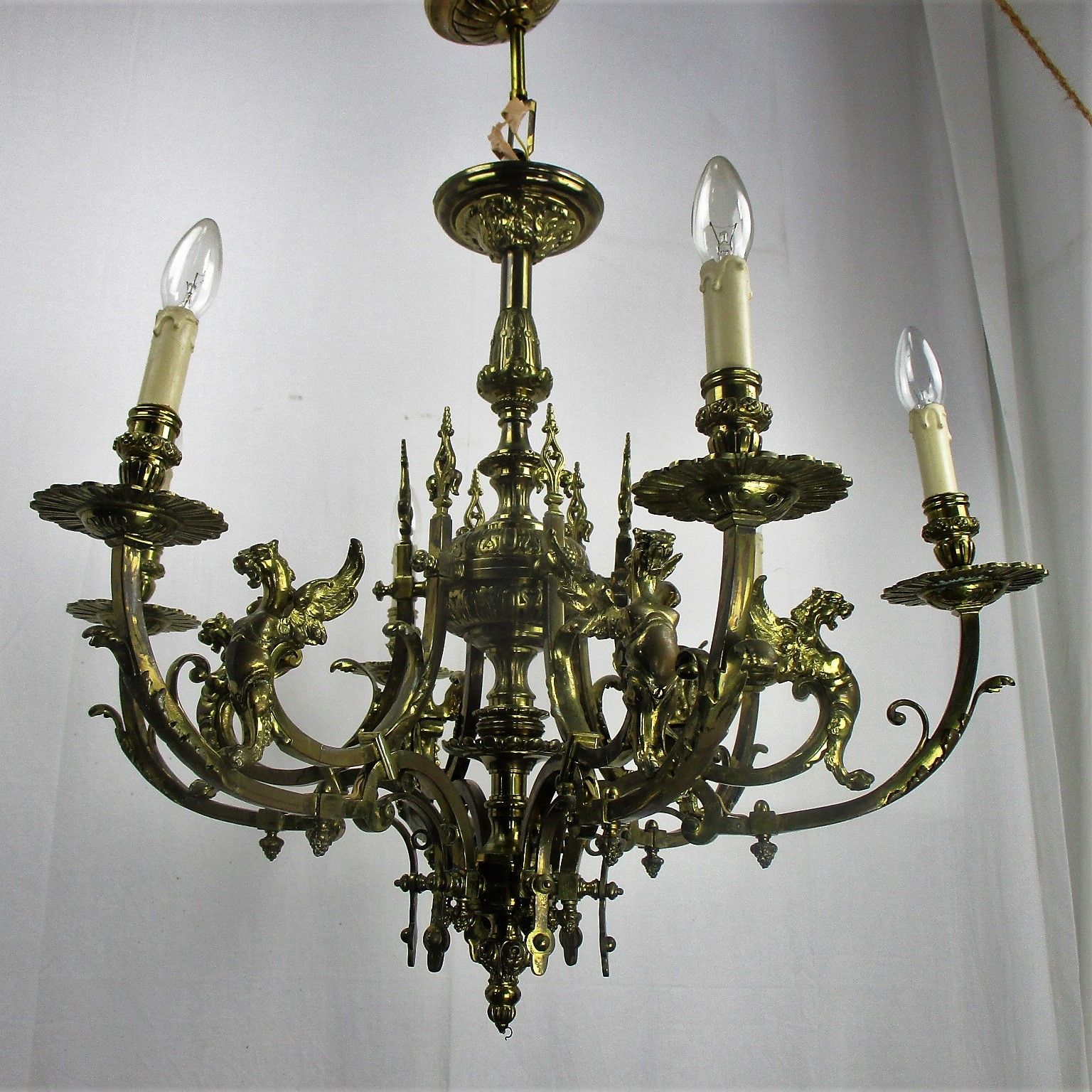 18 19th Century Impressive Gothic Bronze Castle Empire Chandelier  Dragons Htf photo 4860.0