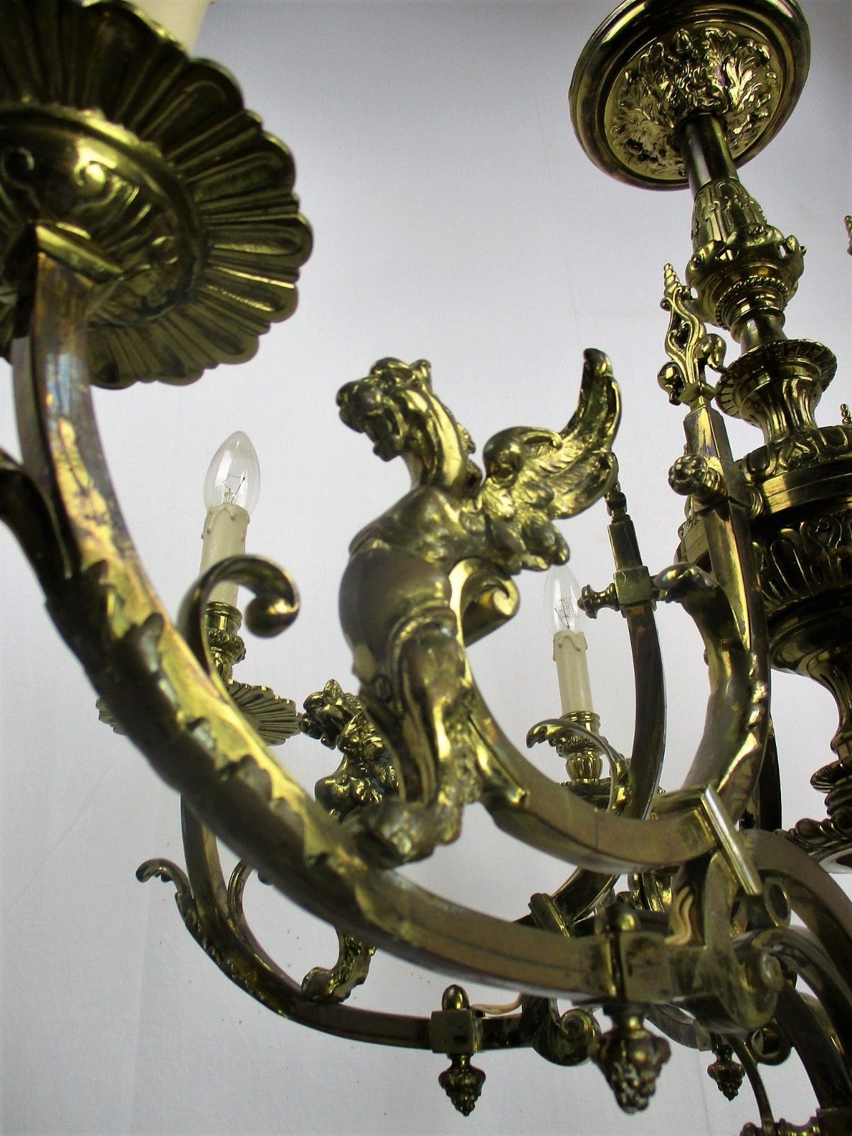 18 19th Century Impressive Gothic Bronze Castle Empire Chandelier  Dragons Htf photo buy