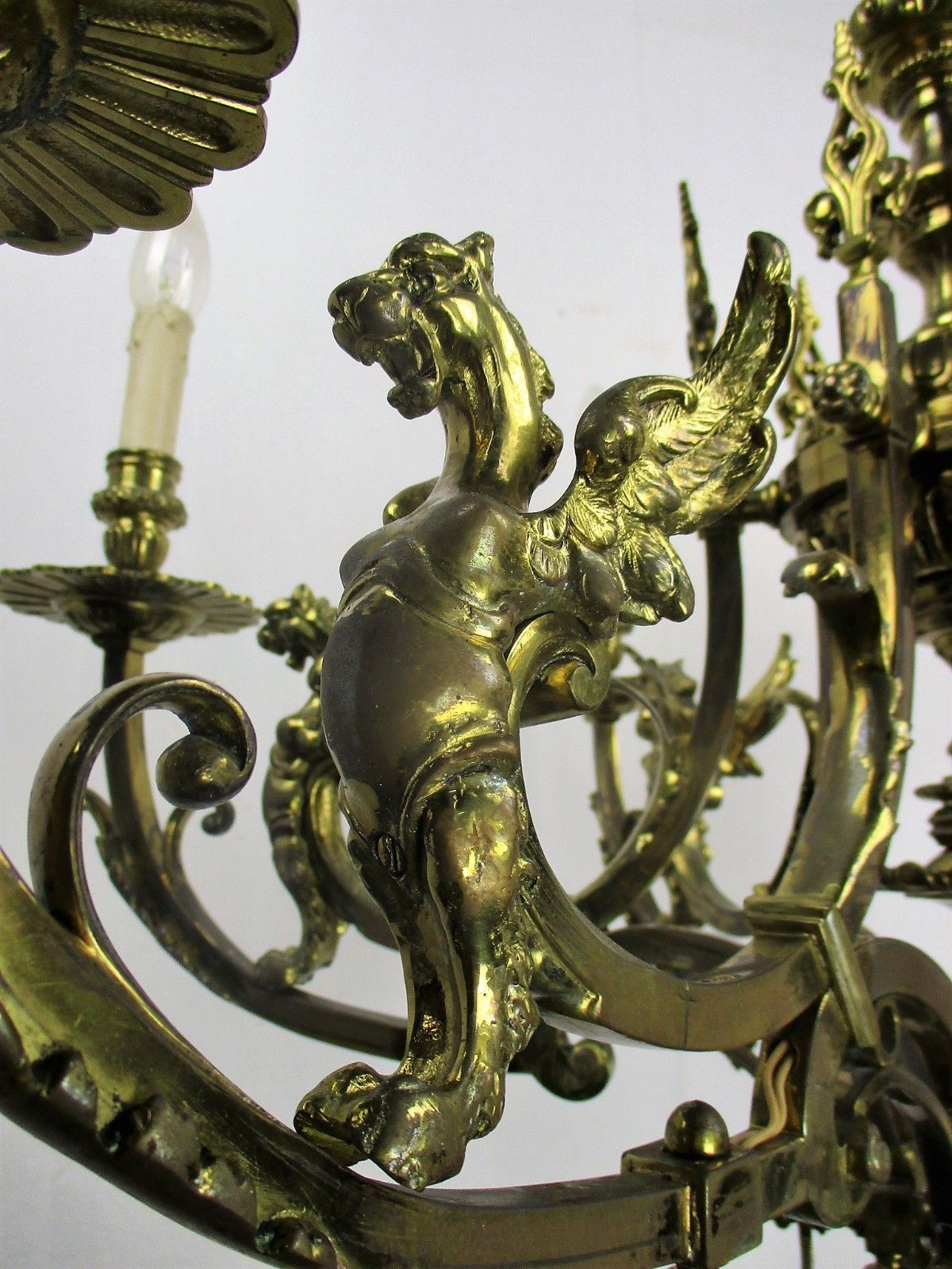 18 19th Century Impressive Gothic Bronze Castle Empire Chandelier  Dragons Htf photo vintage