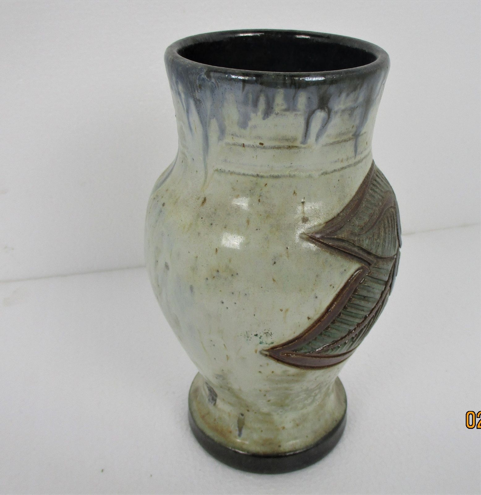 Art Deco Revival Vase Marked Dubois Flower Stoneware 9.25" photo for sale