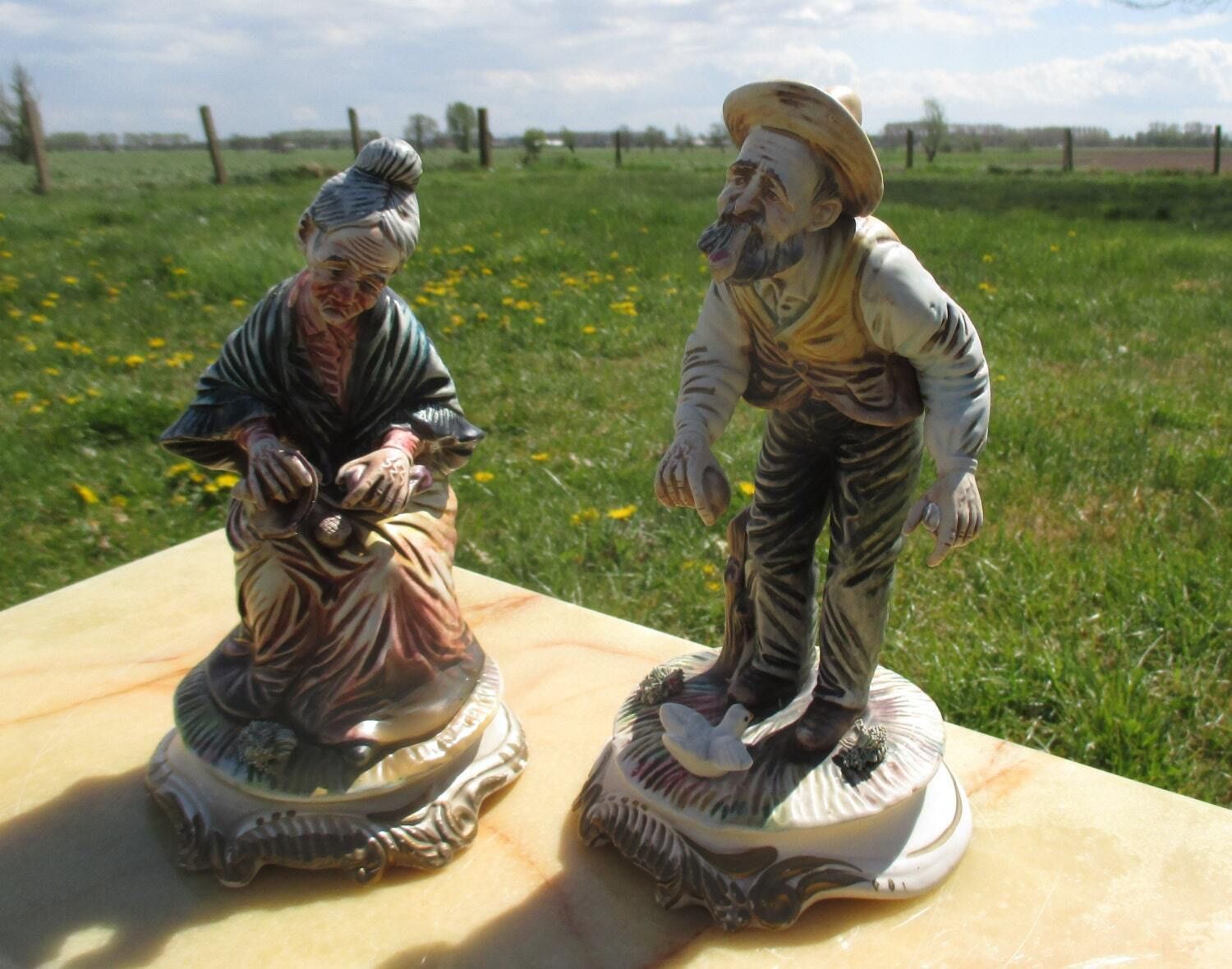 Capodimonte Italy Porcelain Figurines Old Man Lady Grandpa Grandma Nonno Nonna photo 65.0