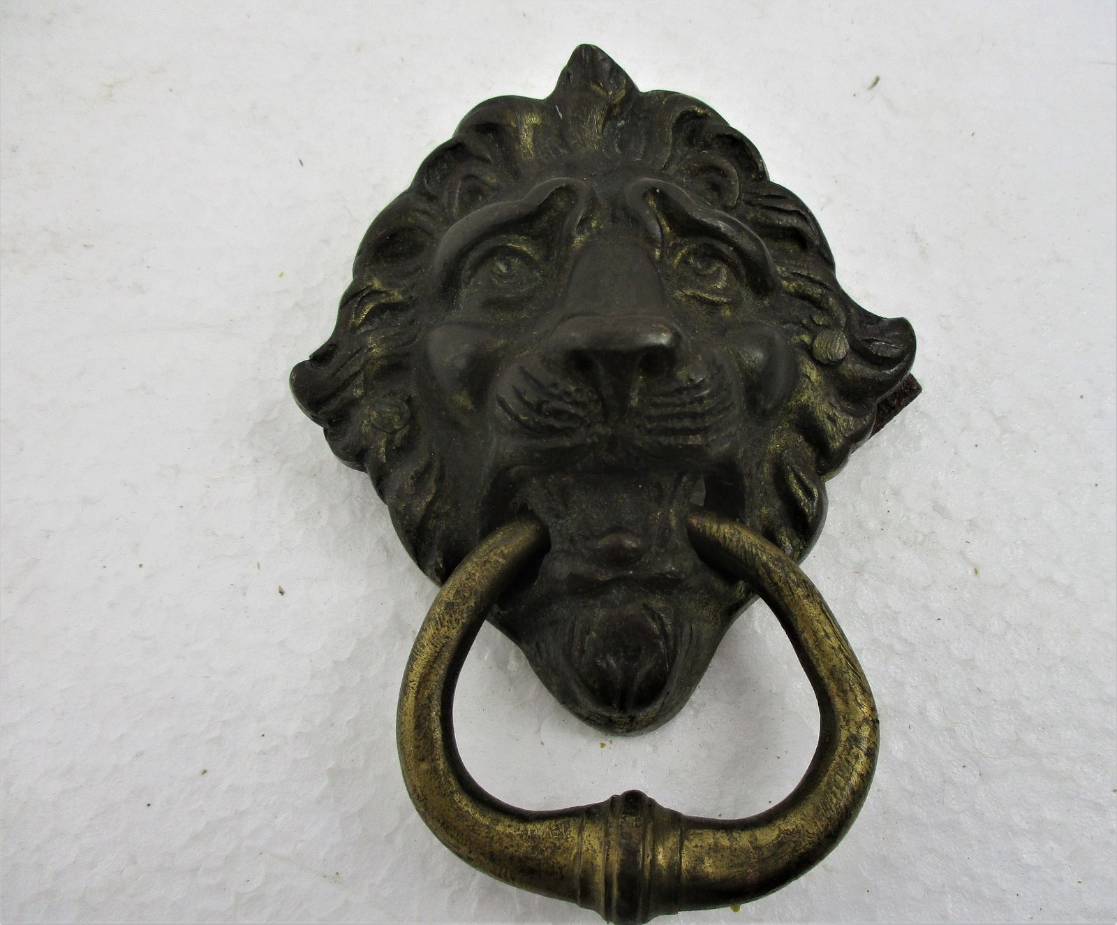 Antique 19th Century Brass Door Knocker Lions Head Ring Architectural Gorgeous R photo for sale