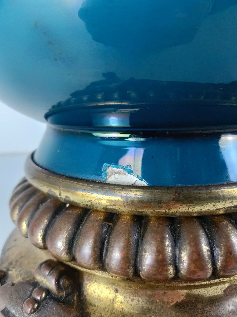 Large J. Massier For Vallauris Blue Ceramic Vase Urn With Bronze Details Gorgeou photo vintage