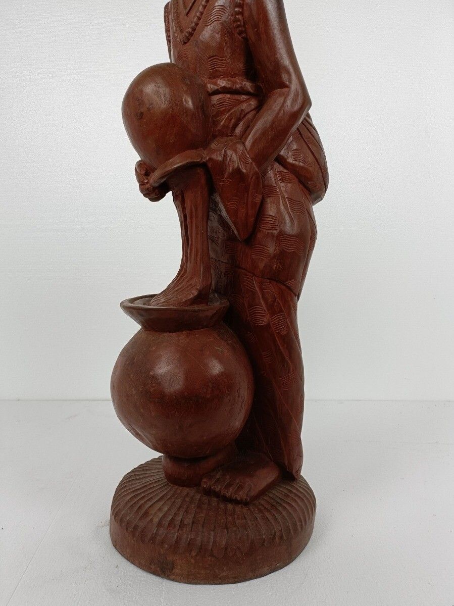 Large Hand Carved Wooden Statue Figurine African Tribal Woman With Baby photo Art