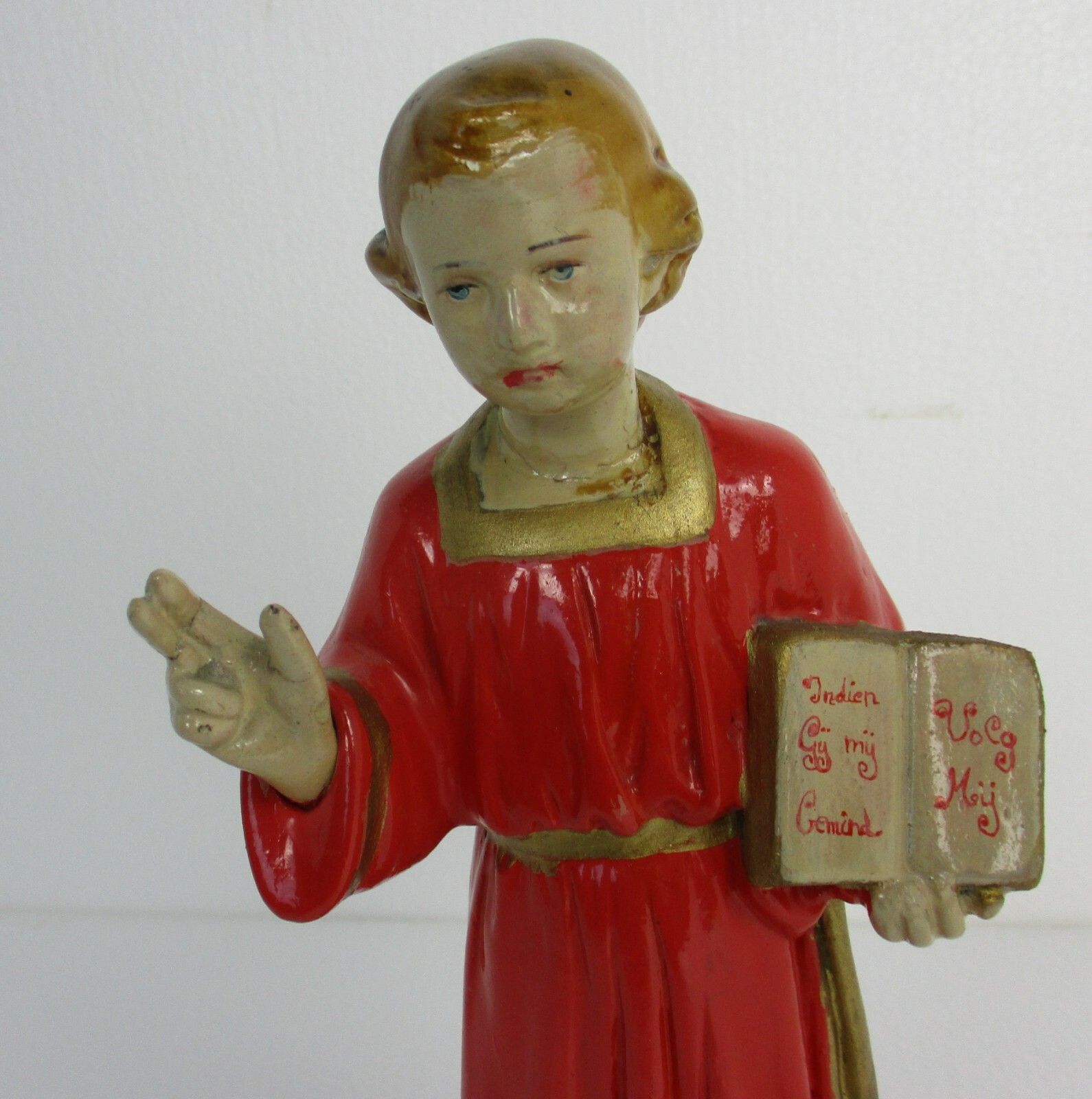 Statue Infant Jesus Santo Nino Wit Bible Plaster  Collector Gorgeous  Antique photo furniture