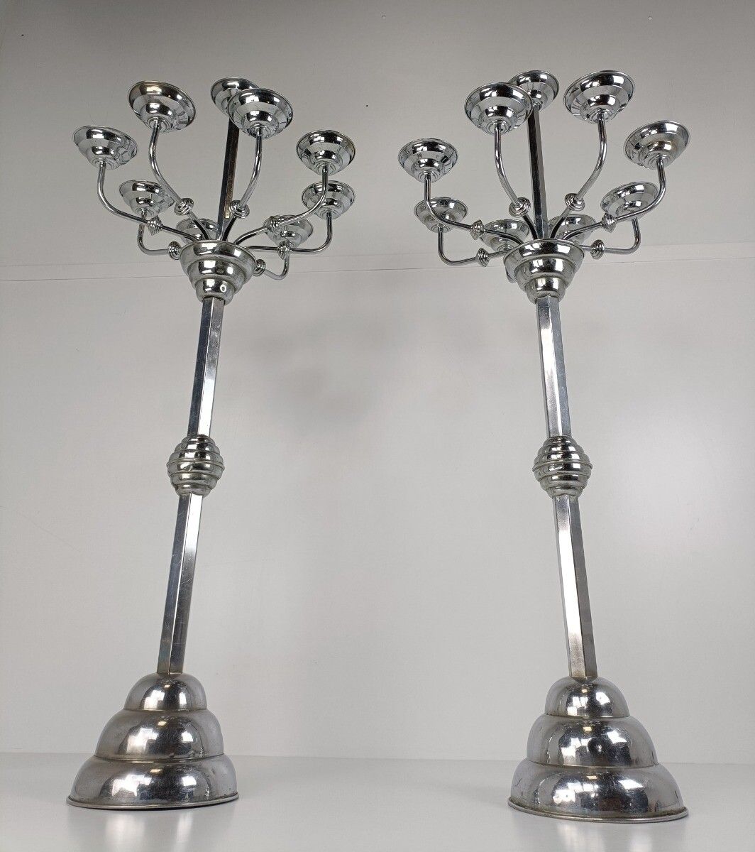 Xxl Art Deco Antique Candelabras Pair Chrome Htf 8 Arm Altar Stunning photo buy