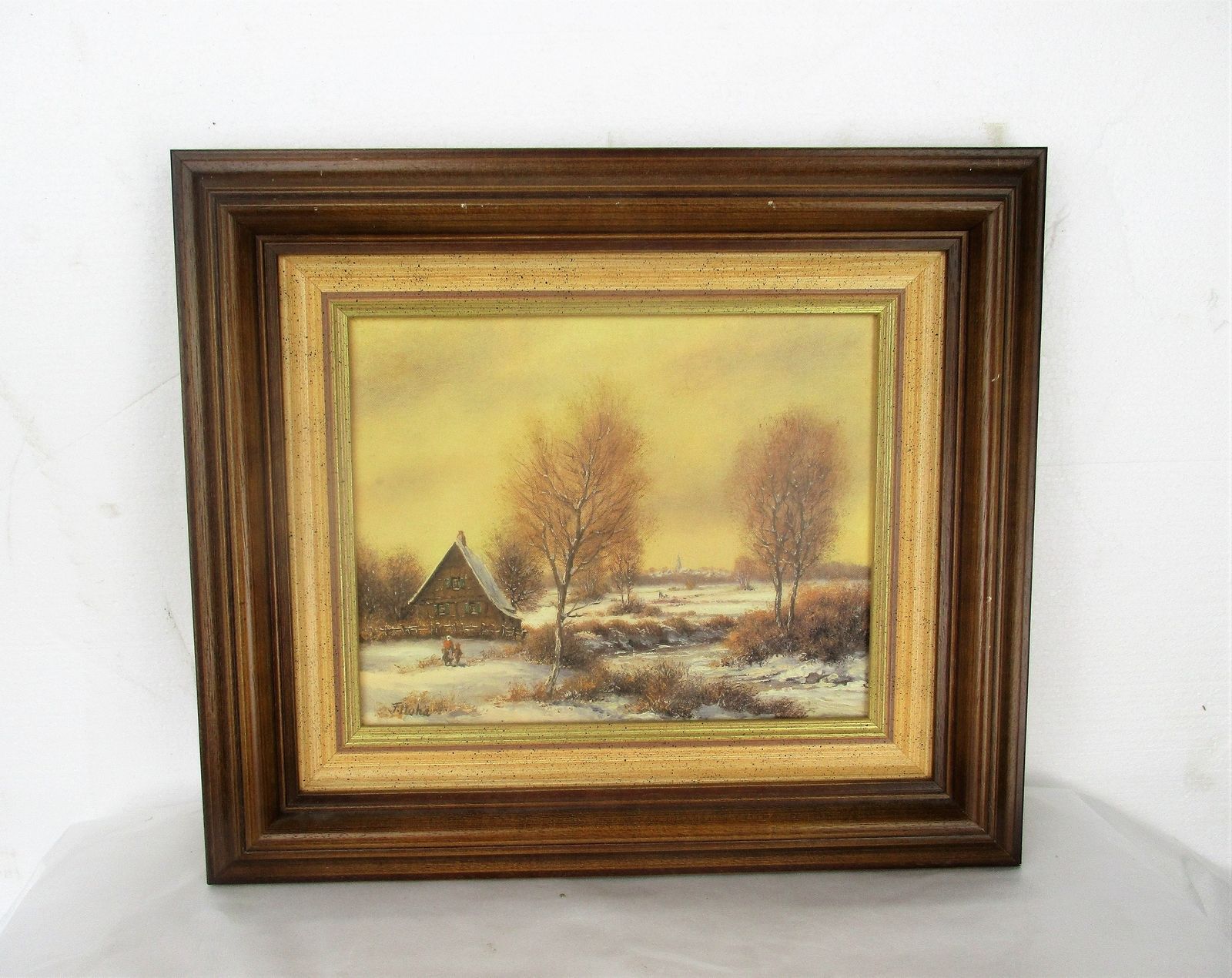 Small Lovely Oil Painting On Canvas Framed Winter Wonderland Signed F Moka photo furniture