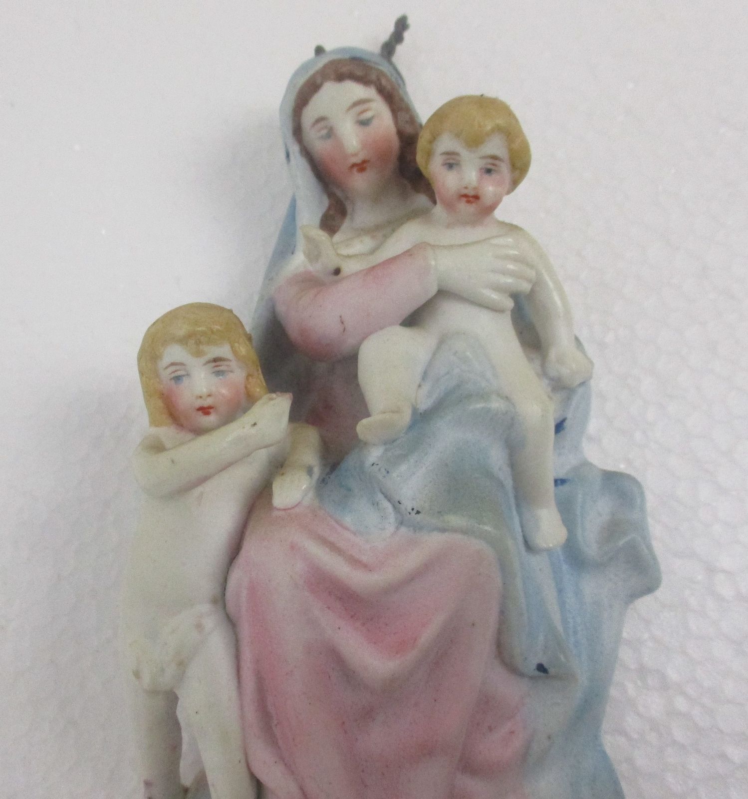 Porcelain Bisque Holy Water Font Vessel Virgin Mary And Infant Jesus  John The B photo furniture