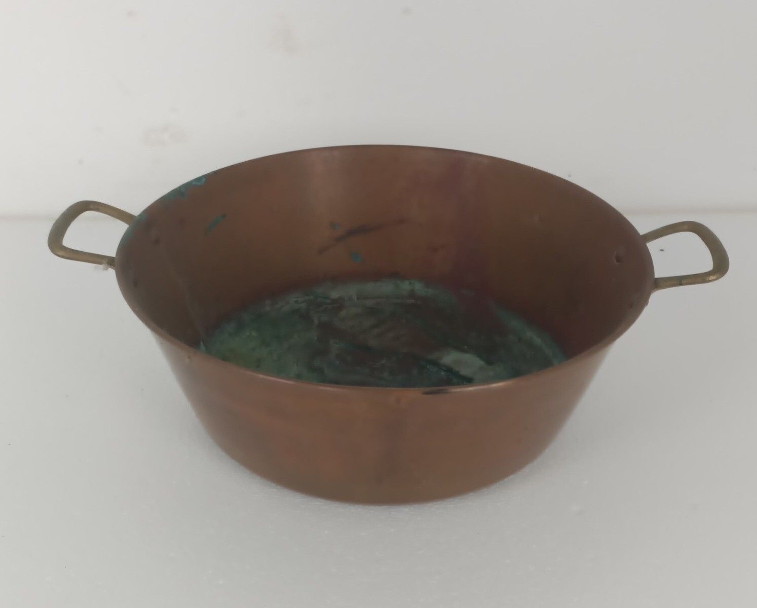 Large Antique Hammered Brass Kettle Bowl With Handles Planter Flower Pot Decorat photo for sale