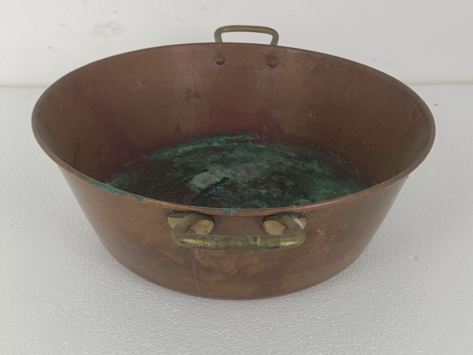 Large Antique Hammered Brass Kettle Bowl With Handles Planter Flower Pot Decorat photo buy