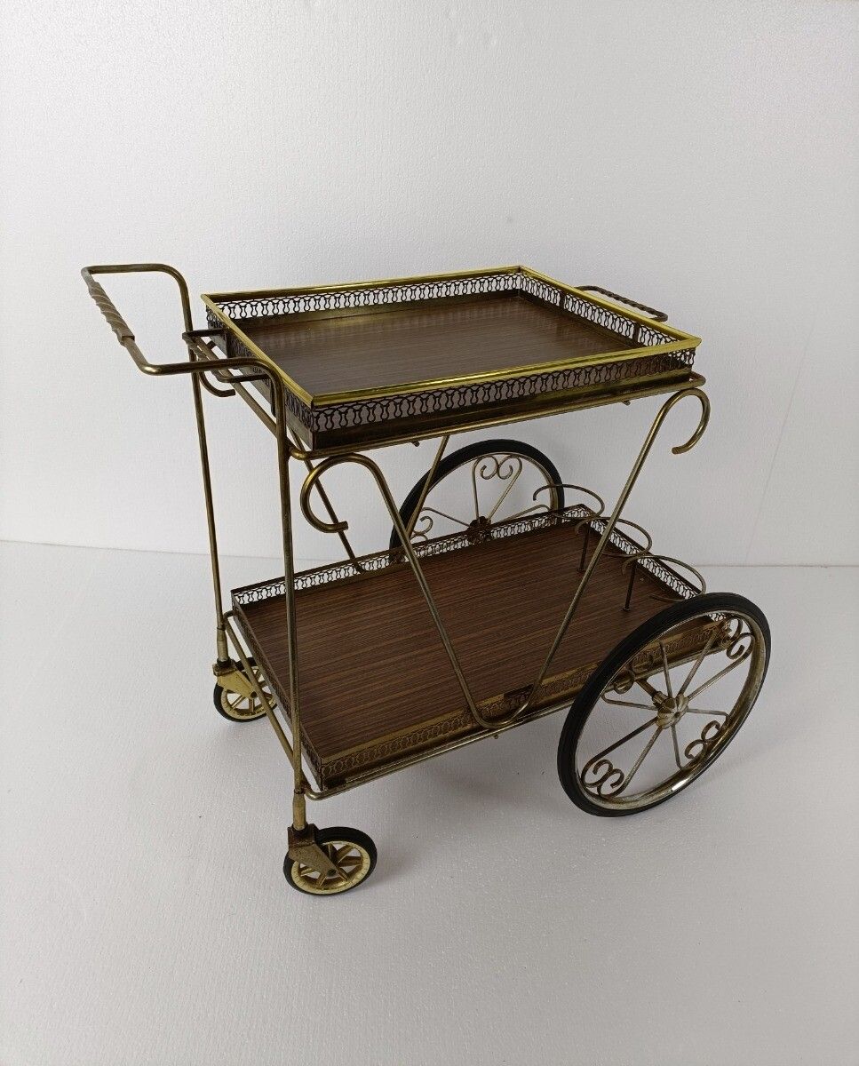 Mid Century Modern Brass Bar Trolley Cart Serving Tray Small  Svenskt Style Wow photo furniture