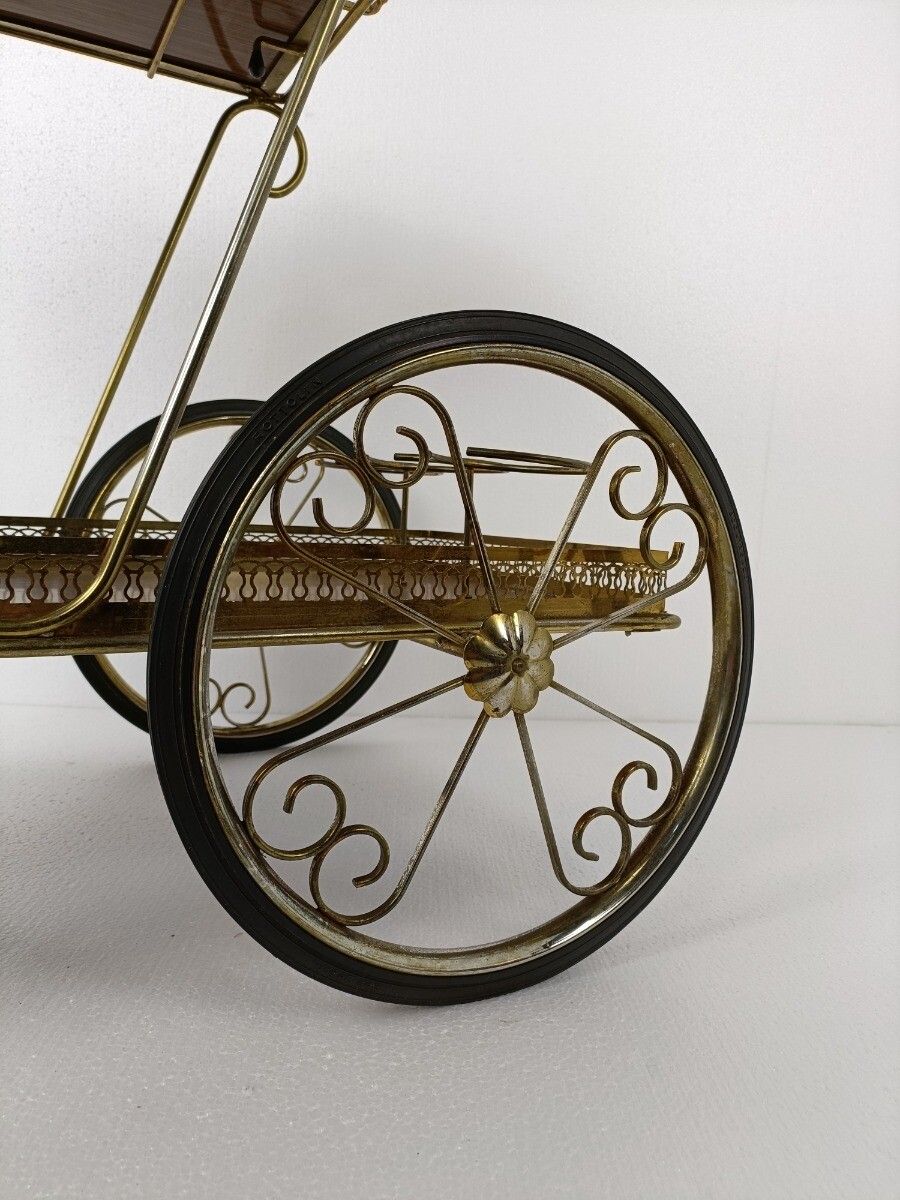Mid Century Modern Brass Bar Trolley Cart Serving Tray Small  Svenskt Style Wow photo for sale