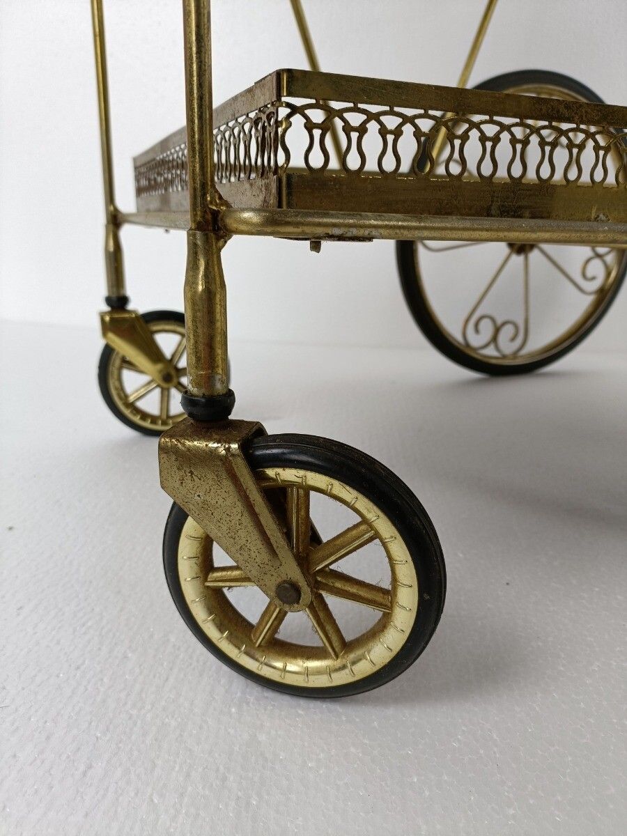 Mid Century Modern Brass Bar Trolley Cart Serving Tray Small  Svenskt Style Wow photo 566.0