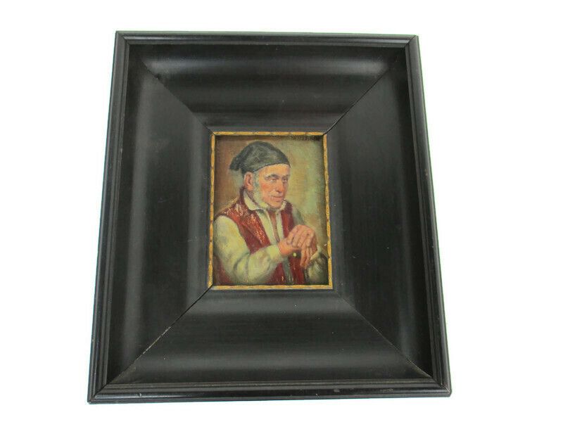 Miniature Oil Painting On Wood Framed Old Man  Signed M. Roth Lovely
