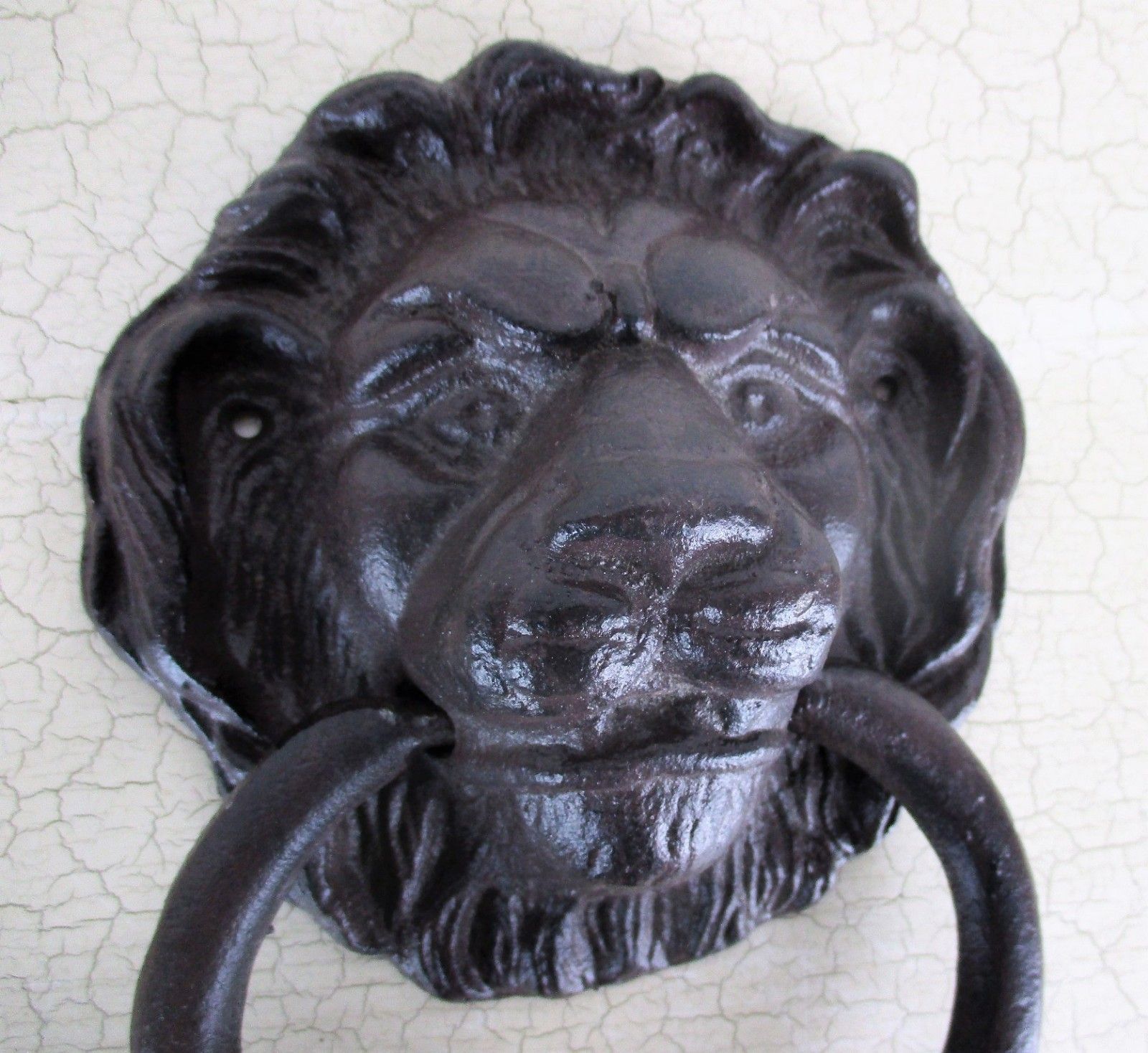 Xxl Cast Iron Door Knocker Lions Head Ring Architectural Gorgeous Reclaimed photo 167.0
