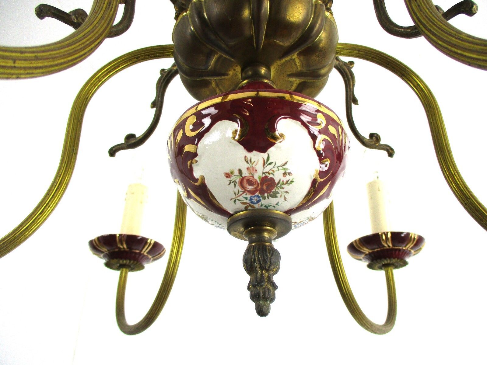 Chandelier 6 Arms Lights Ceramic Porcelain Ceramic  Blue Gold Mid Century Italy photo buy