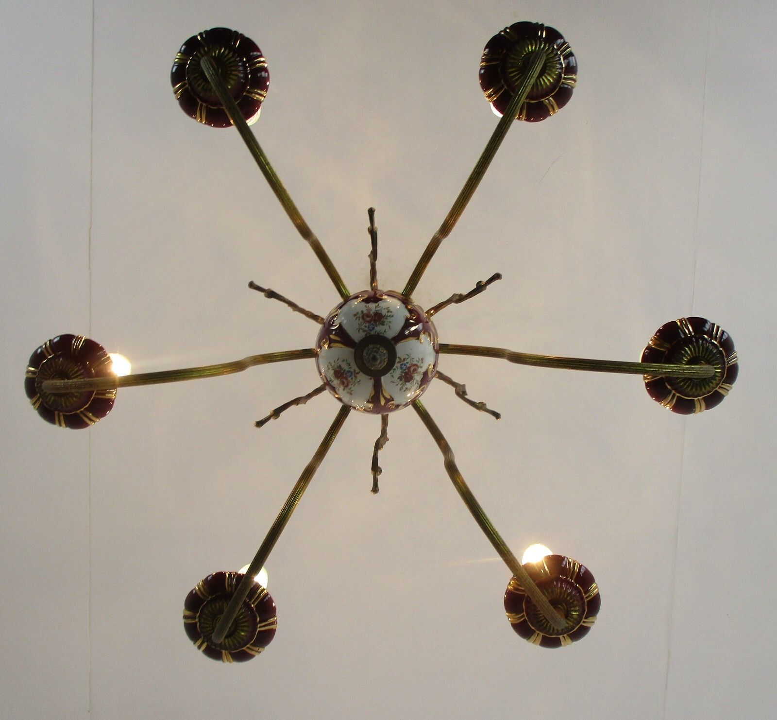 photo furniture Chandelier 6 Arms Lights Ceramic Porcelain Ceramic  Blue Gold Mid Century Italy