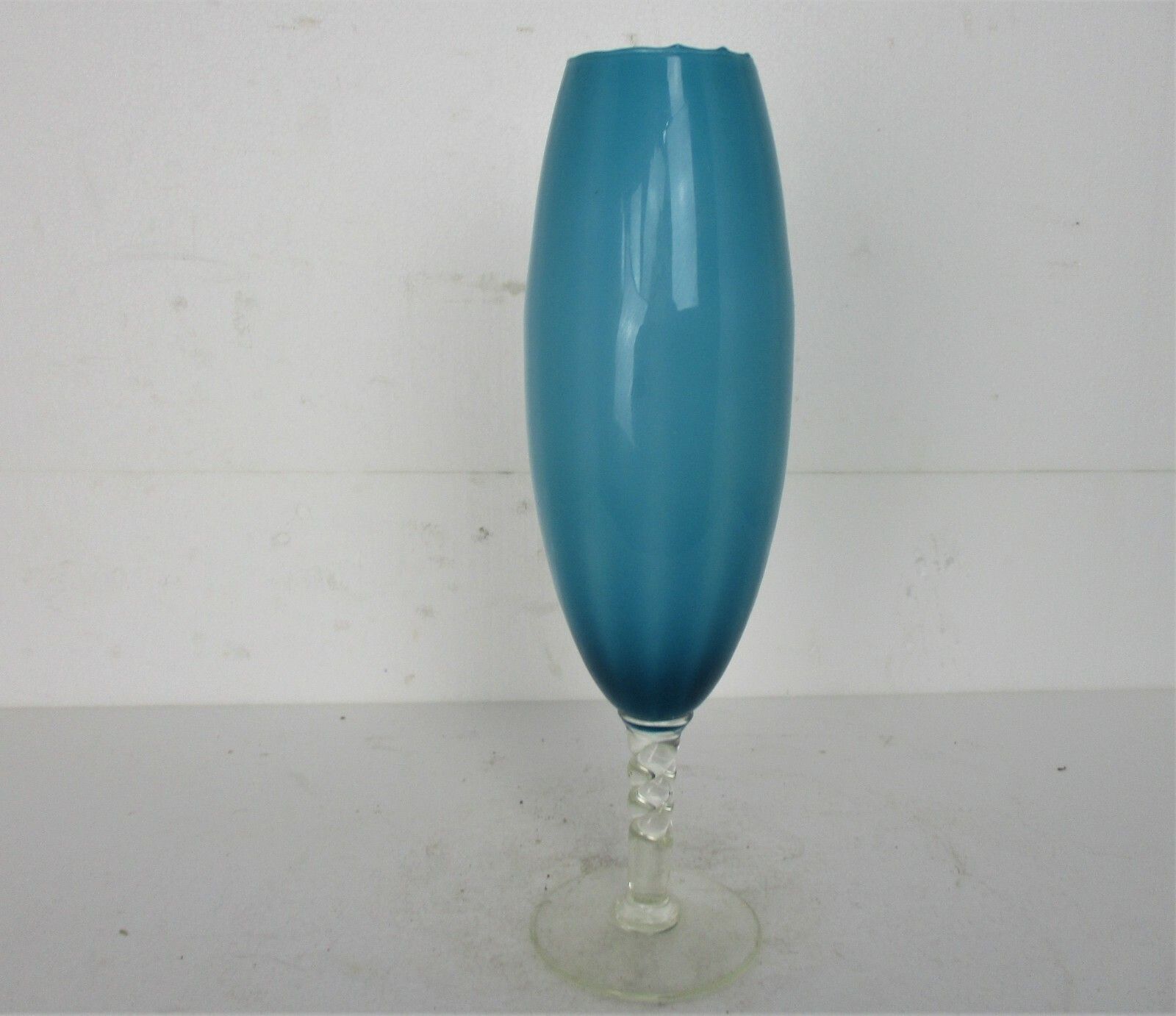 Vintage Goblet Apothecary Jar Cased Art Glass Blue  Mid Century Modern Modernist photo for sale