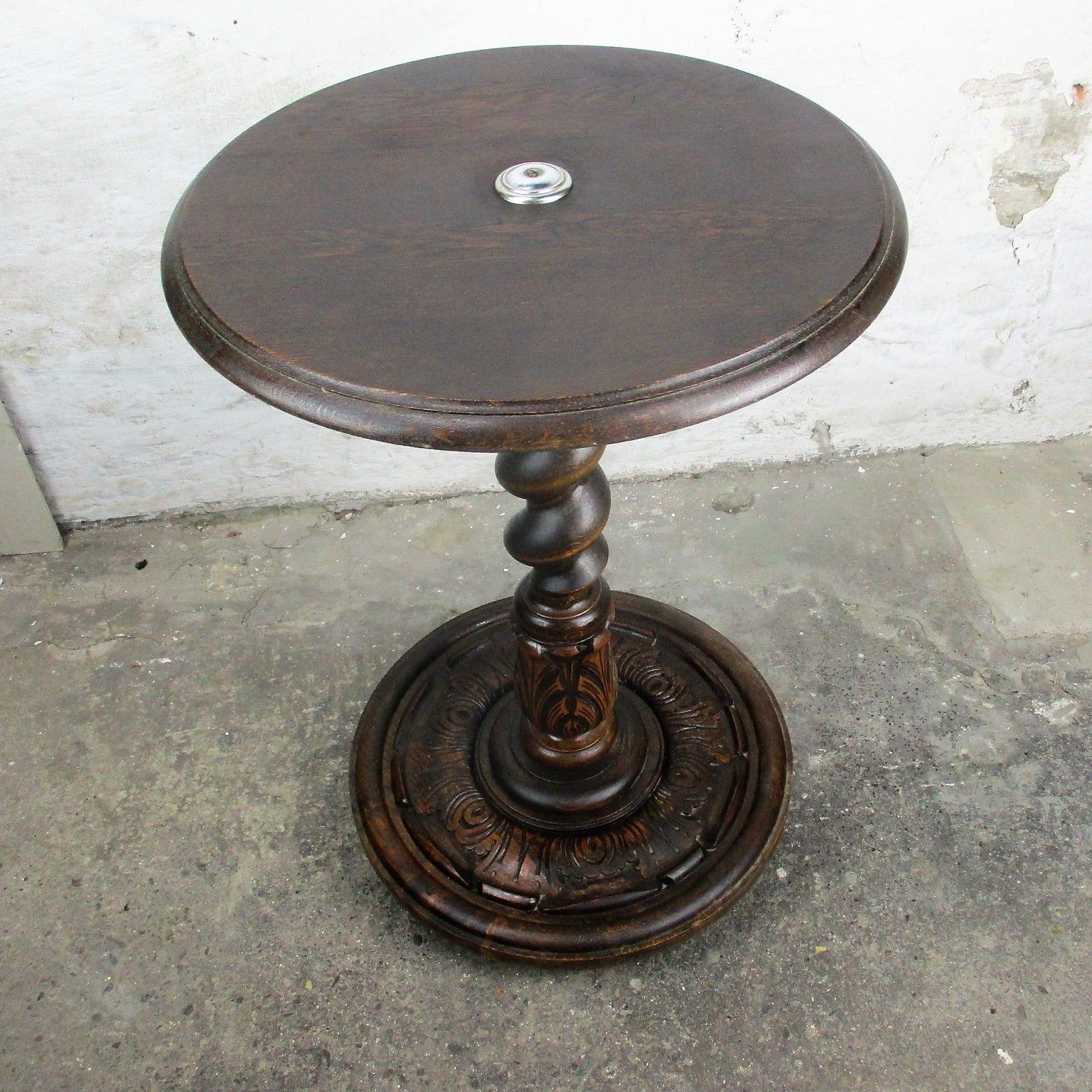L Hand Carved Ornate Wood  Barley Twist Pedestal Display Side Table Plant Stand photo vintage