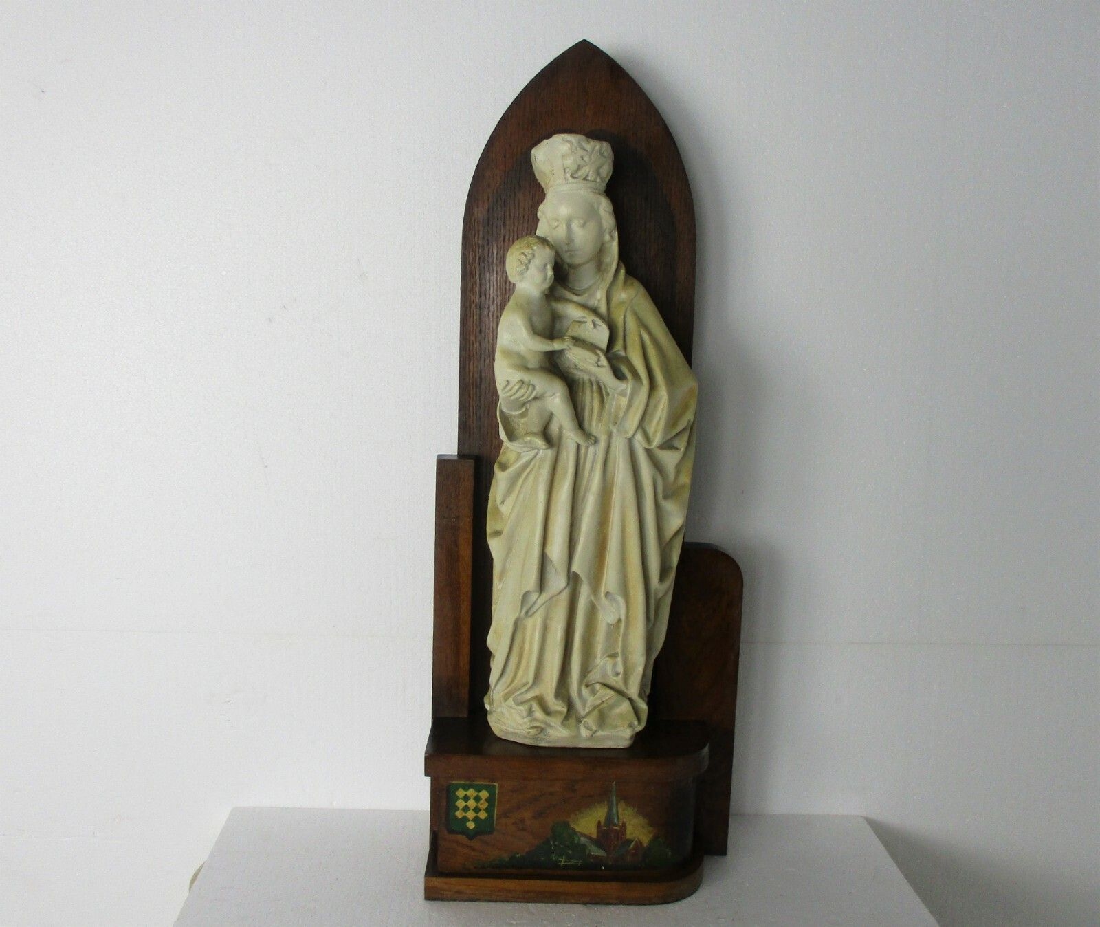 Hand Painted Chapel Niche Madonna Virgin Mary Infant Child Statue Plaster Lovely photo Art