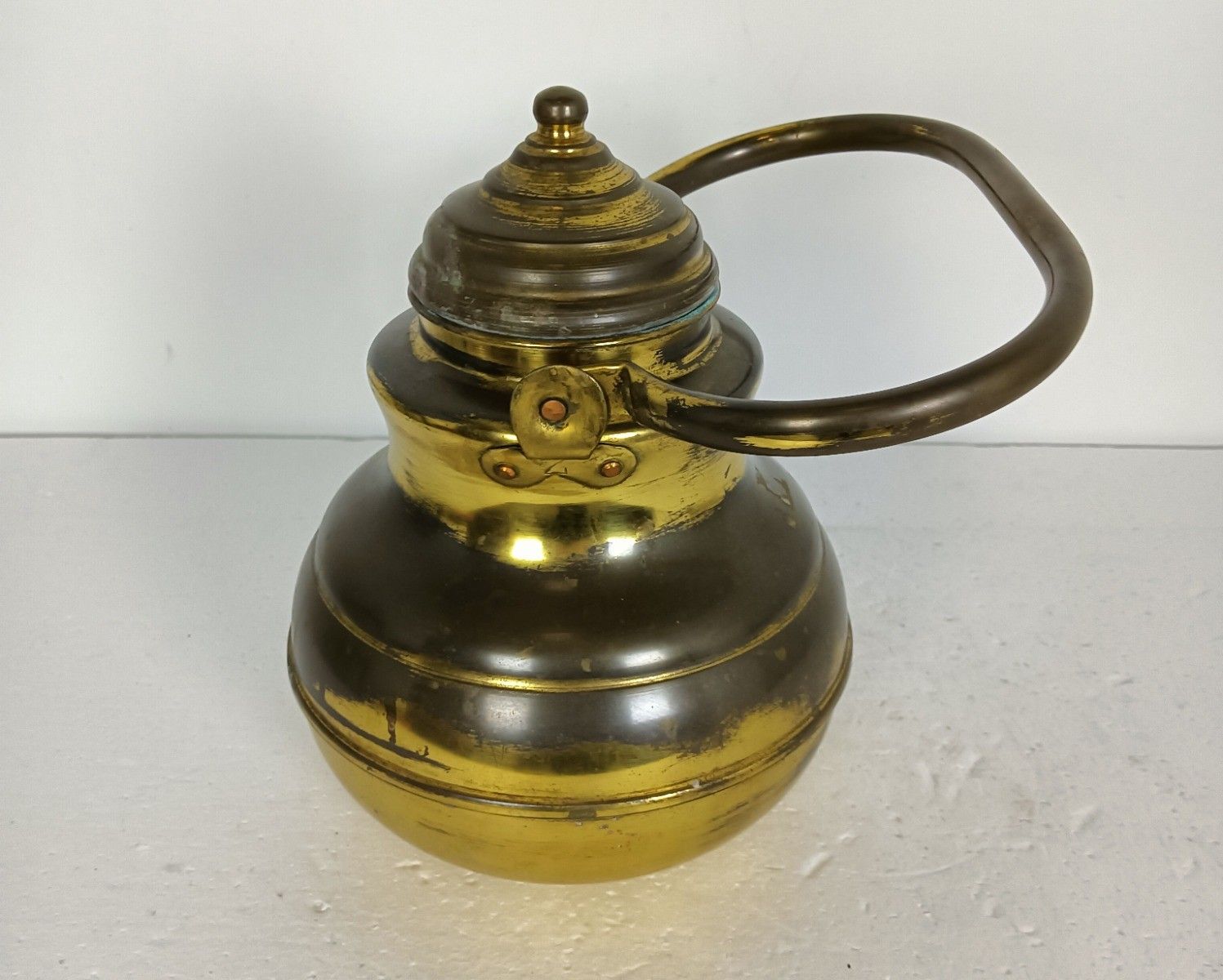 Antique Brass Tea Coffee Water Kettle, Funky Hammered Brass Decorative photo for sale