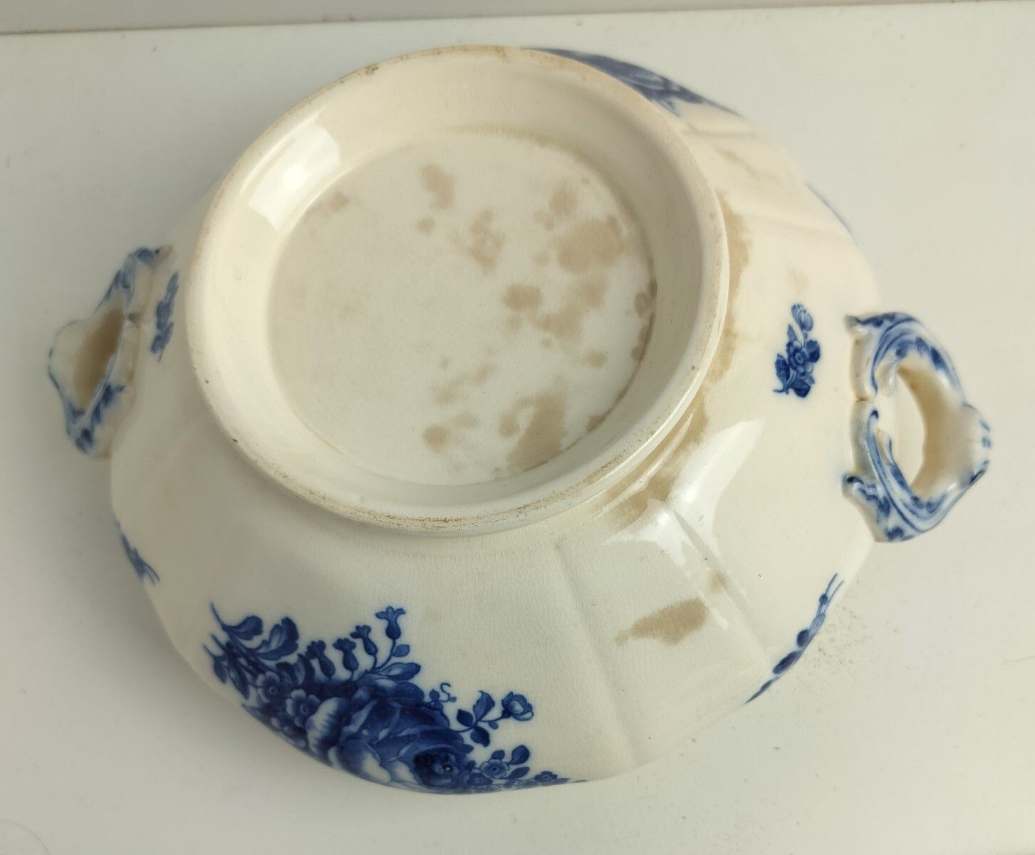 Art Nouveau Antique  Boch Mettlach Blue Rose Germany  Serving Bowl Dish  Soup Tu photo vintage