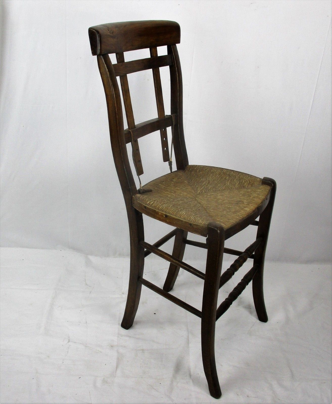 Antique Wooden Chair Rush Seating Adjustable Back Extremely Rare Funky photo vinterior