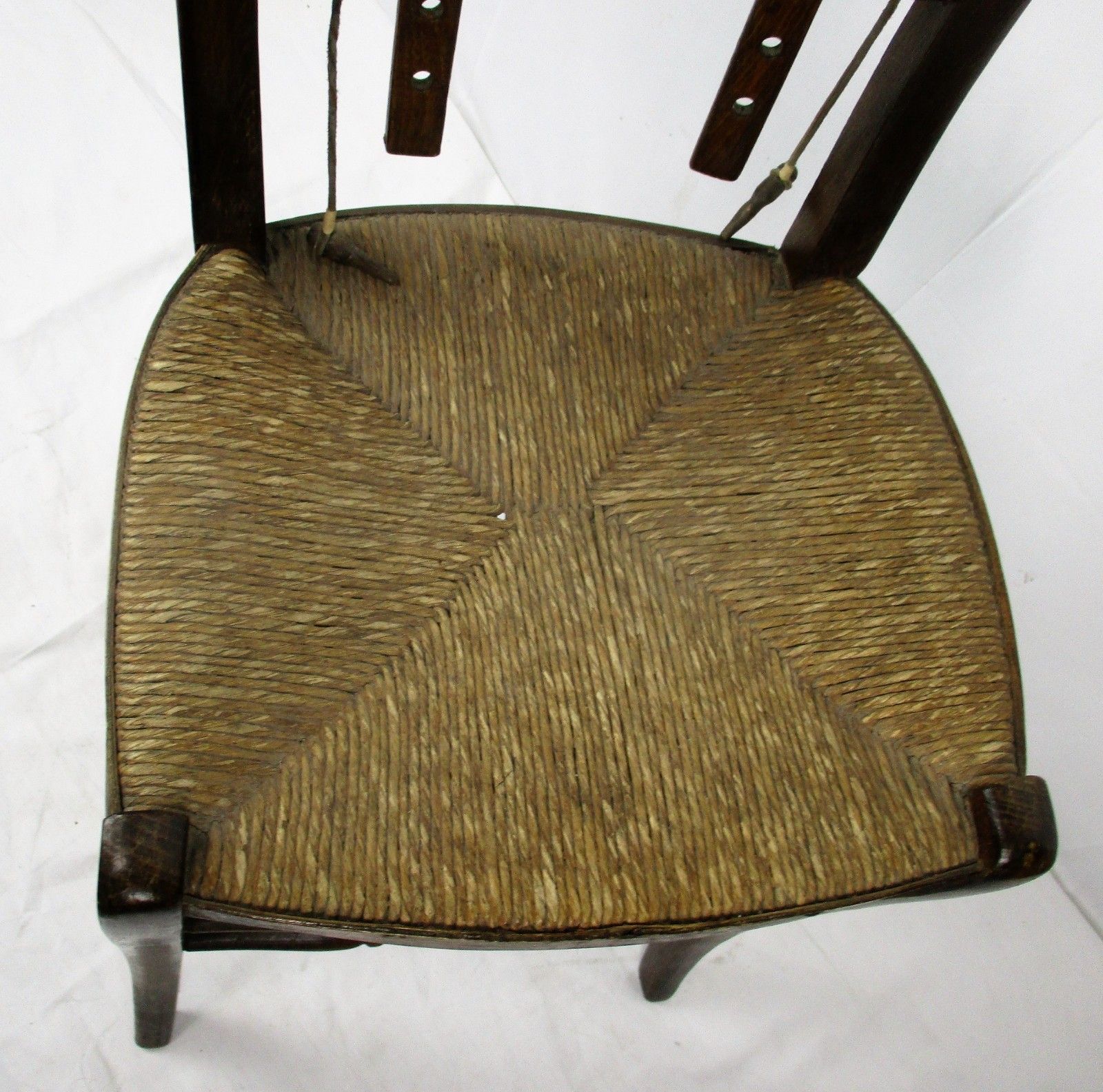 Antique Wooden Chair Rush Seating Adjustable Back Extremely Rare Funky photo buy