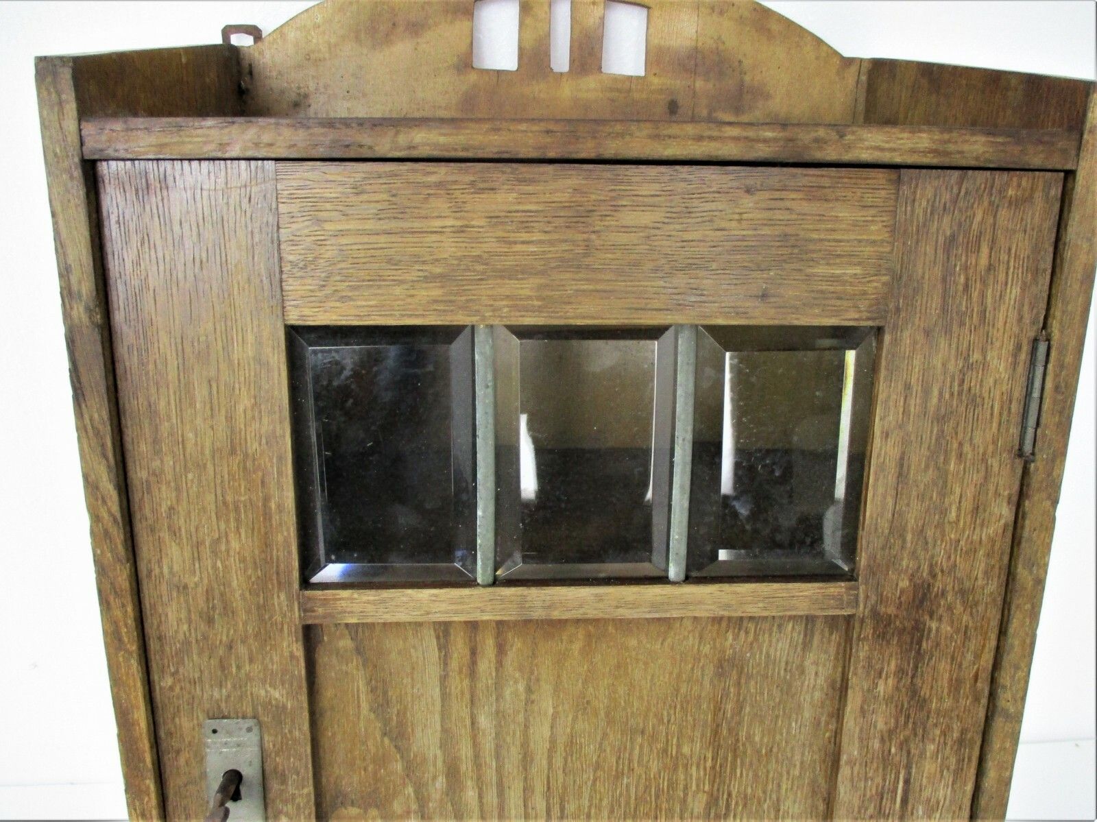 Vintage Kitchen Apothecary Bathroom Cabinet Hand Carved Wood Leaded Glass Door photo Furniture