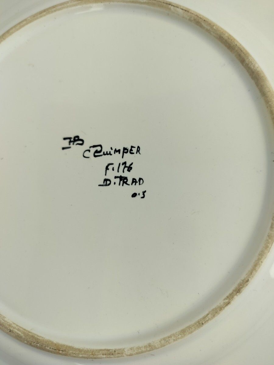 French Henriot Hb Quimper Crest  Plate Decor Bretoncouple Polychrome Hand Painte photo vinterior