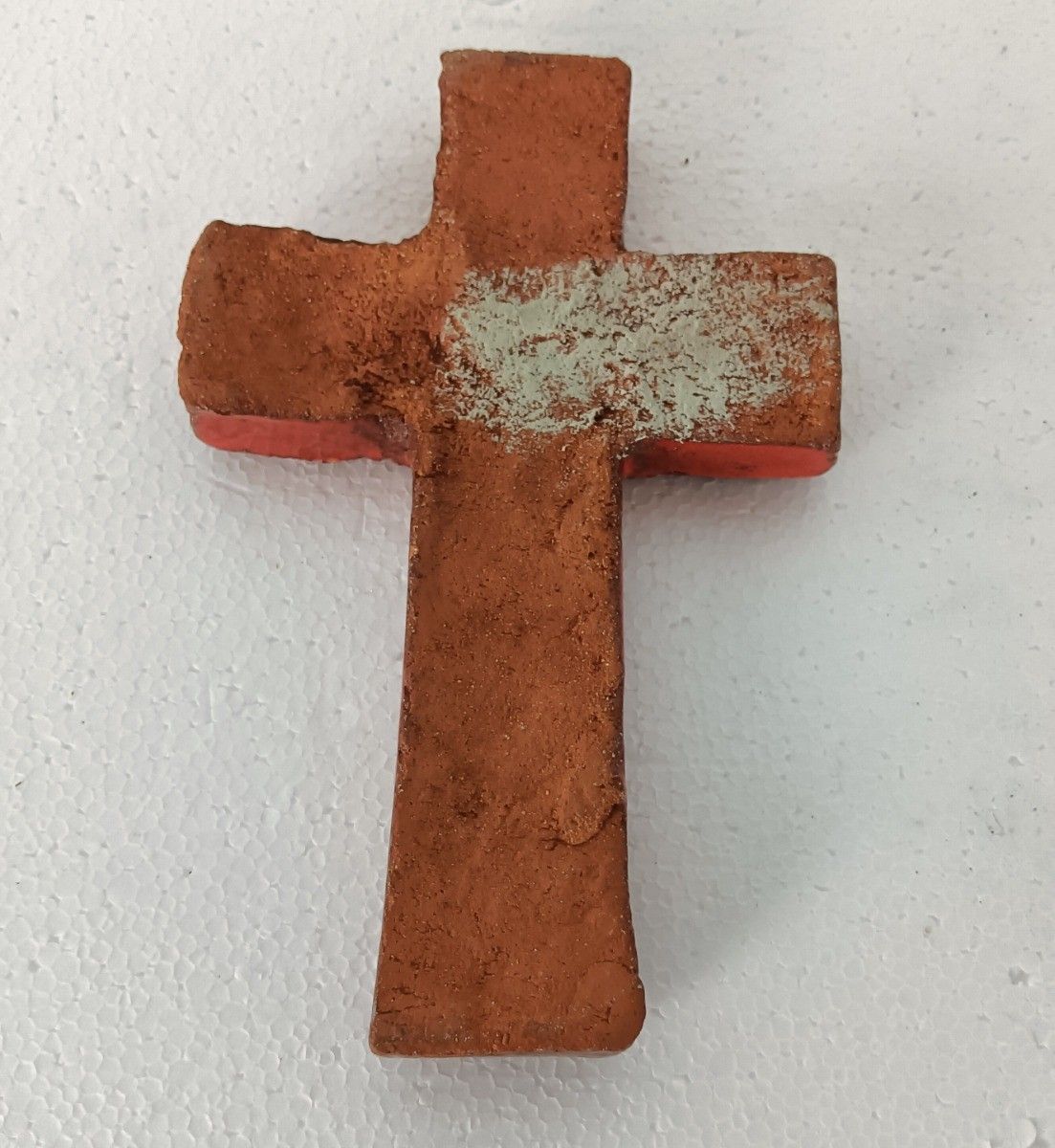 Vintage Ceramic Hand Made Hanging Crucifix Cross Wall Hanging Glazed Red photo Art
