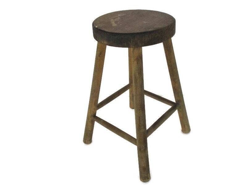 Vintage Hand Carved Wood Milking Stool Pedestal Table Plant Flower Bonsai Stand