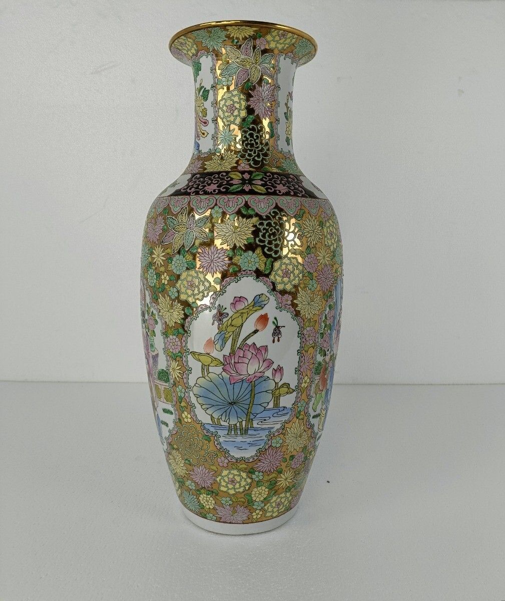 Chinese Porcelain Vintage Family Rose Vase Polychrome Xl Modernist Geisha Beauti photo for sale