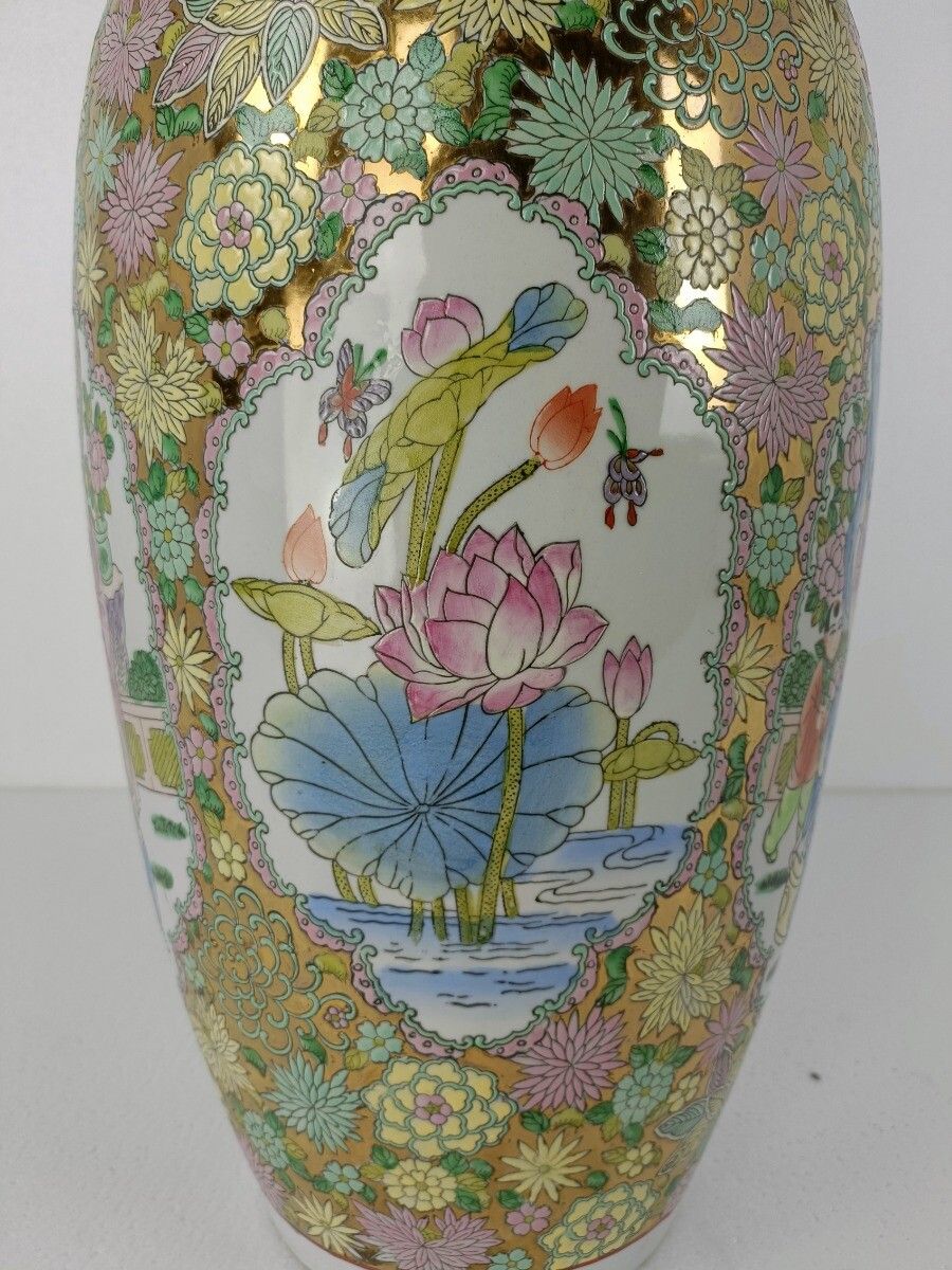 Chinese Porcelain Vintage Family Rose Vase Polychrome Xl Modernist Geisha Beauti photo 202.0