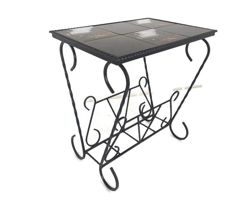 Vintage Mid Century Modern Magazine Newspaper Basket Rack Side Table Ceramic Til