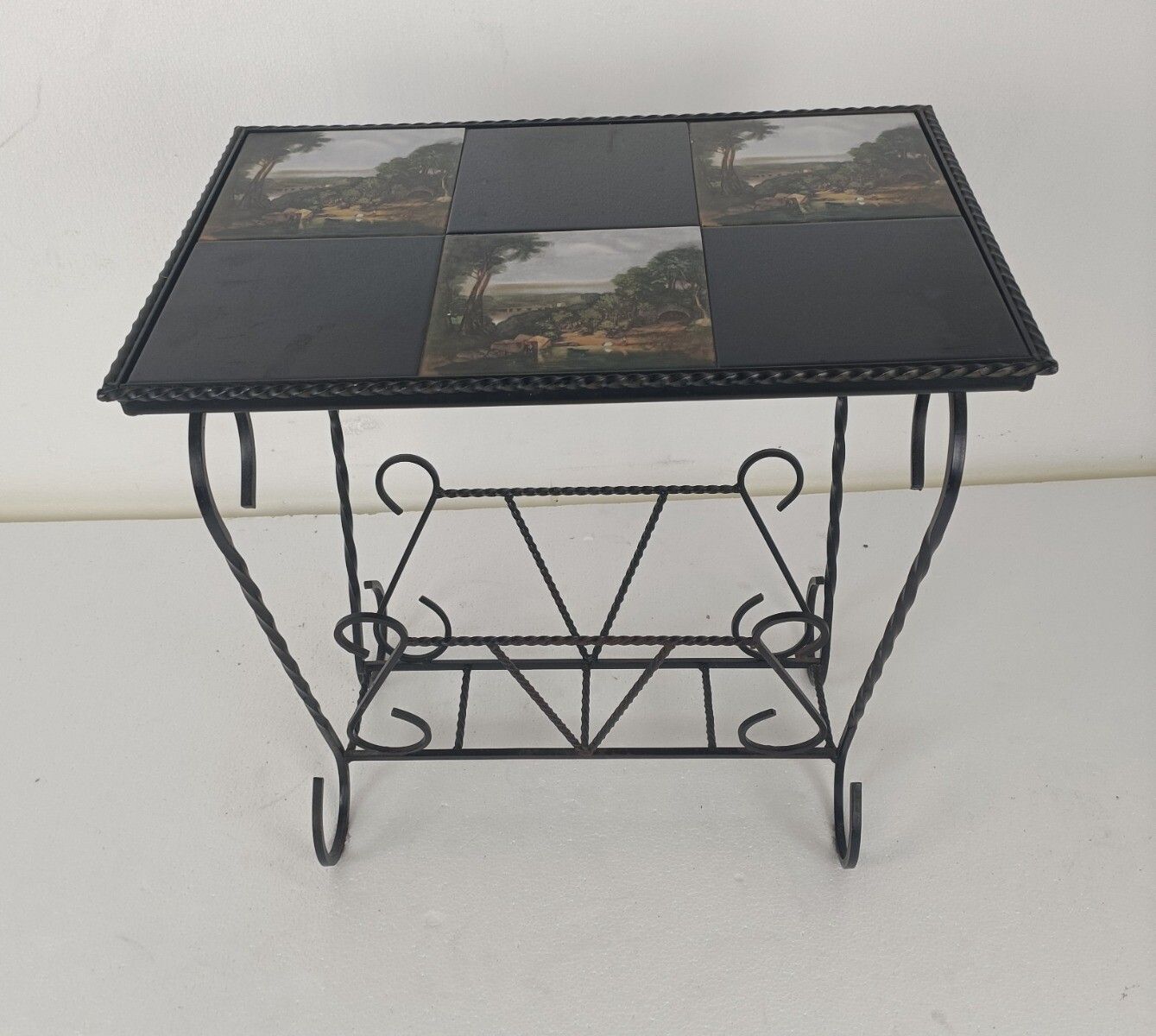 Vintage Mid Century Modern Magazine Newspaper Basket Rack Side Table Ceramic Til photo for sale