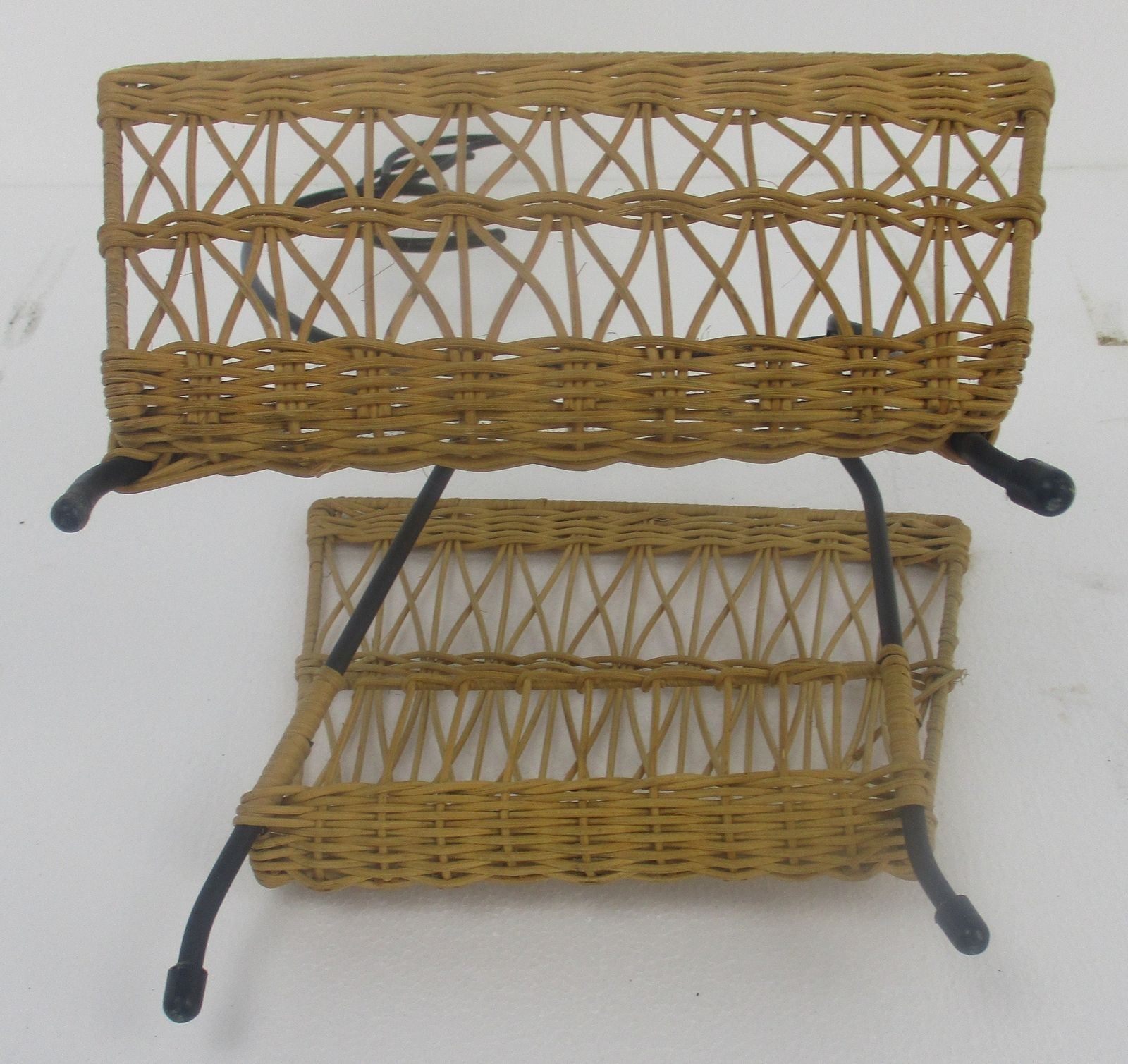Mid Century Modern Rattan Magazine Newspaper Basket Rack Box Funky With Deer photo buy