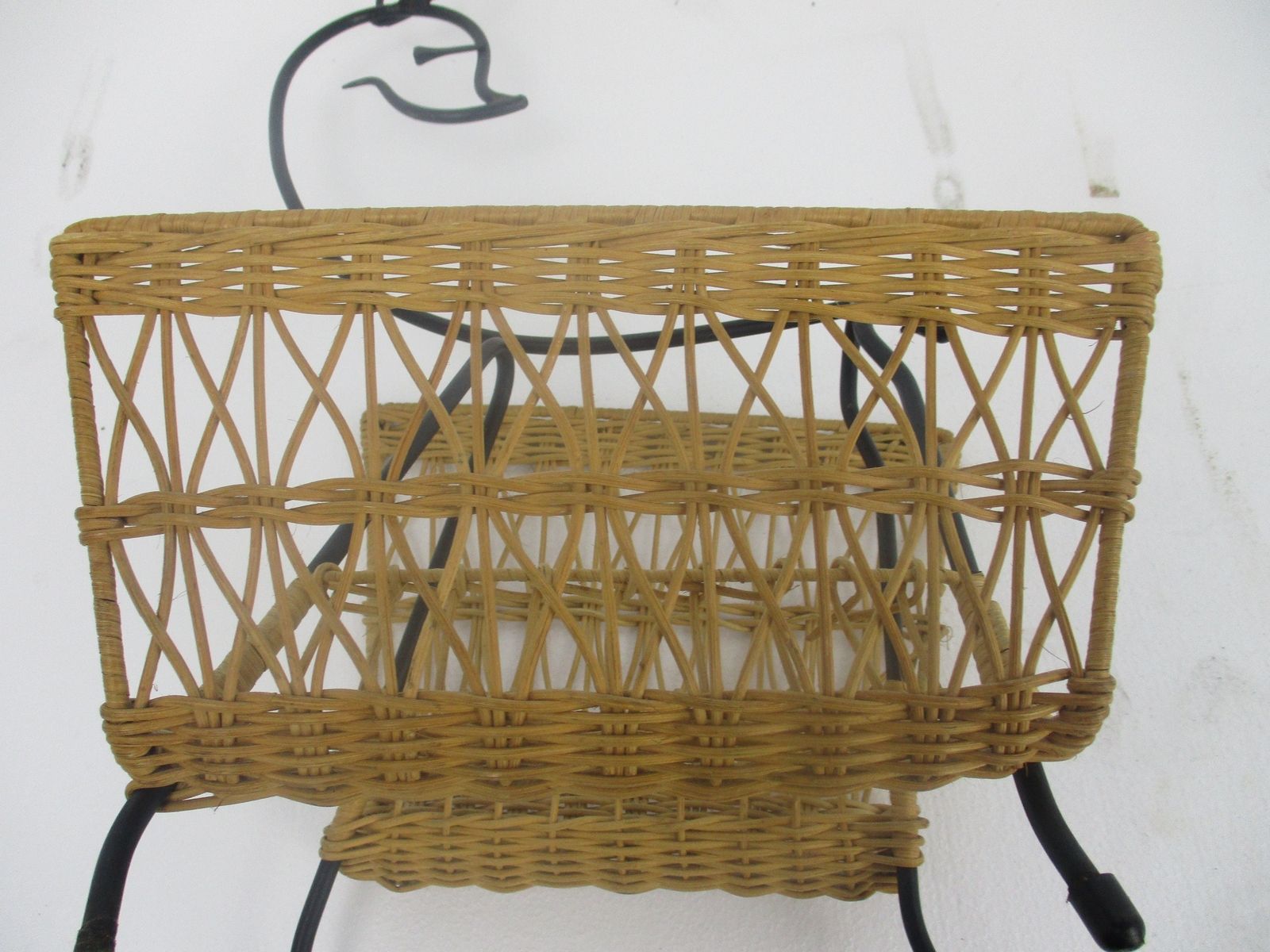 Mid Century Modern Rattan Magazine Newspaper Basket Rack Box Funky With Deer photo vintage