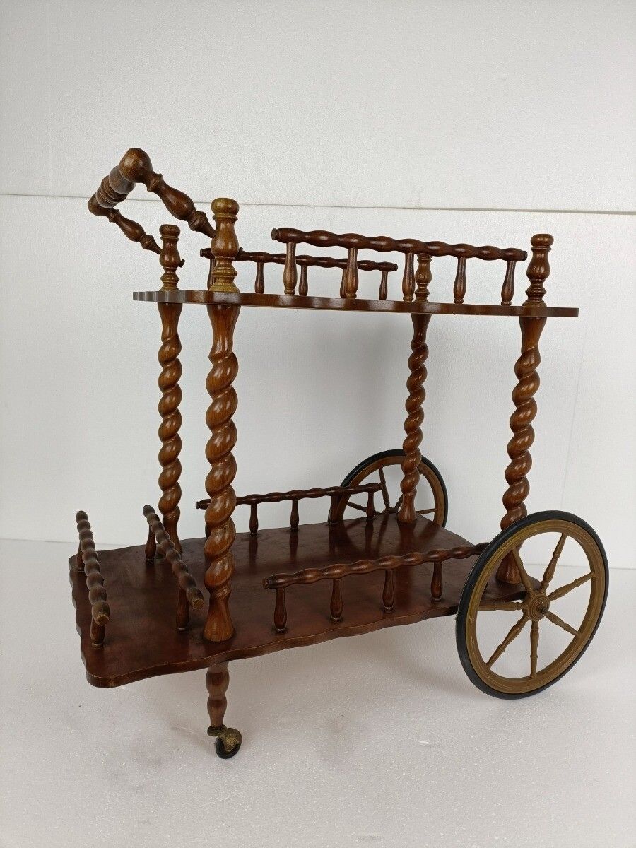 Bar Cocktail Tea Cart Trolley Mid Century Modern Kitchen Island Ornate Barley Tw photo 566.0