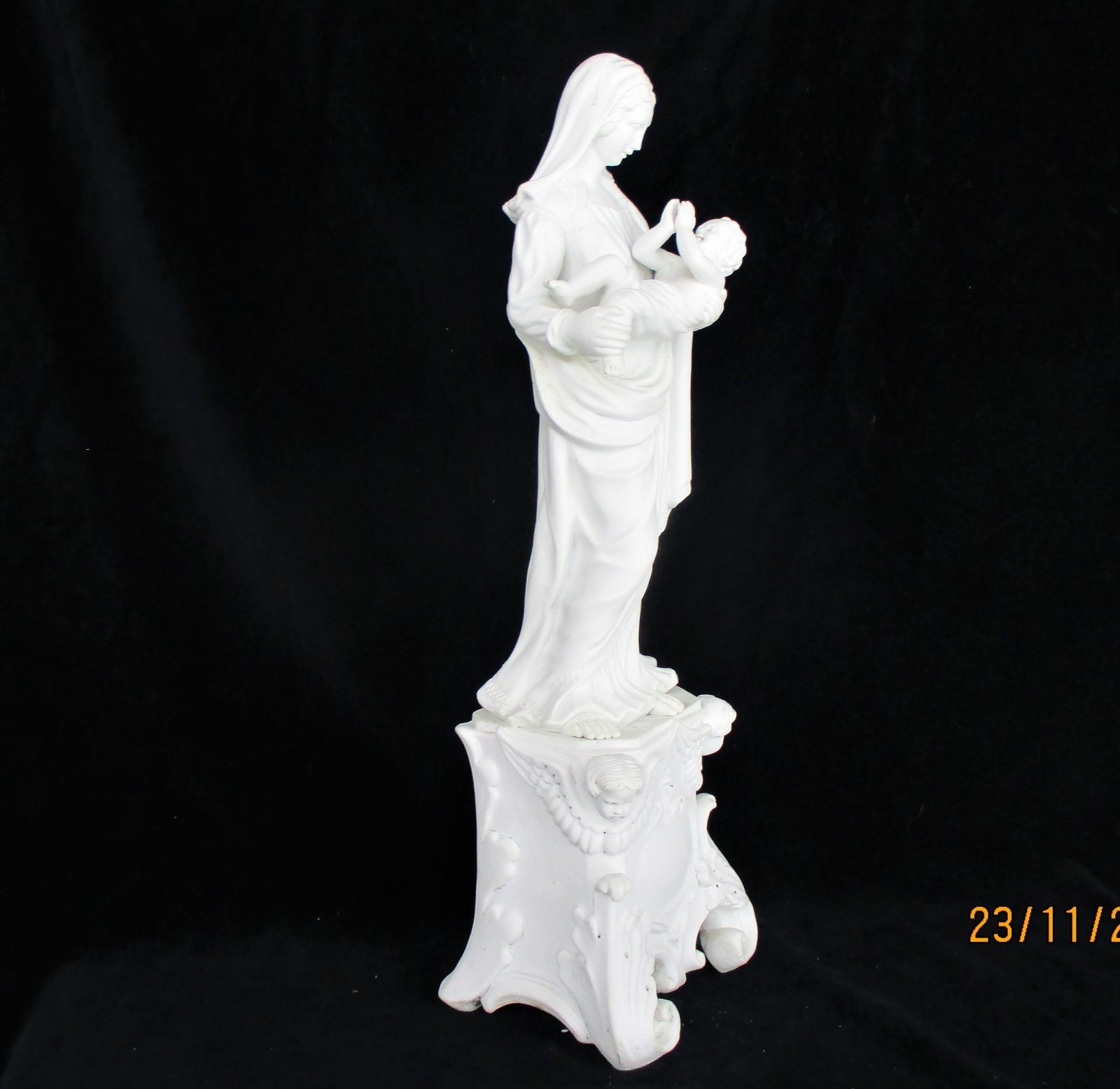 Large French Antique 1900 Bisque Statue Virgin Mary Our Lady Infant Jesus Exquis photo buy