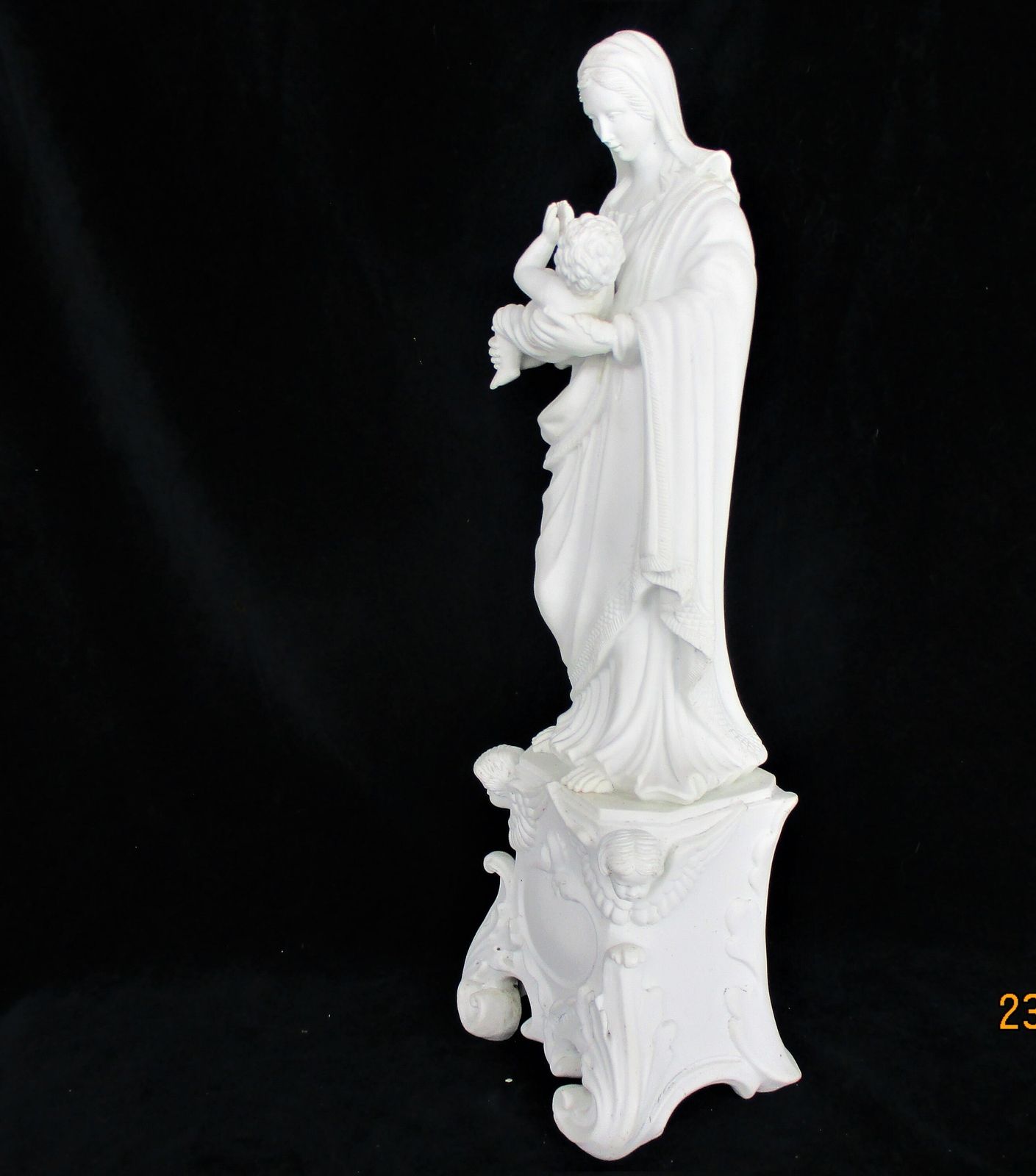 Large French Antique 1900 Bisque Statue Virgin Mary Our Lady Infant Jesus Exquis photo vintage