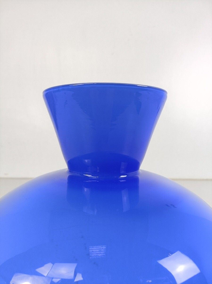 Cobalt Blue Cased Glass Vase  Round  Art Glass  Vintage photo 121.0