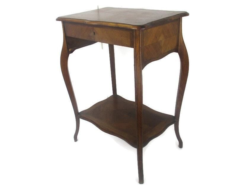 Antique Art Nouveau  Wood Sewing Quilting Box Table Cabinet Two Tier Gorgeous