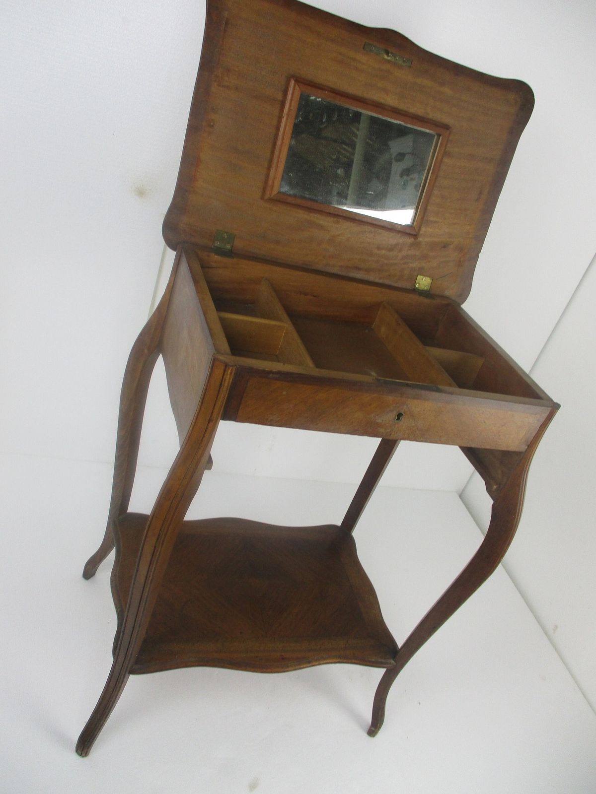 Antique Art Nouveau  Wood Sewing Quilting Box Table Cabinet Two Tier Gorgeous photo for sale